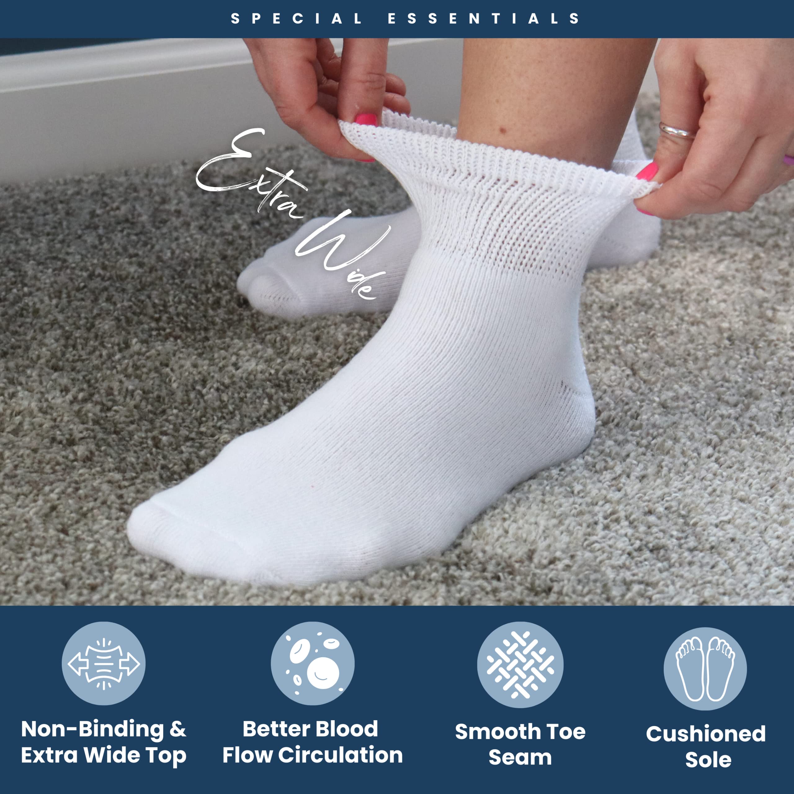 Diabetic Socks for Men & Women - 6 Pairs Extra Wide Non-Binding Ankle Socks with Neuropathy Relief - Ideal for Diabetes, Swelling & Circulation Support - Perfect for Daily Wear, Work & Medical Use
