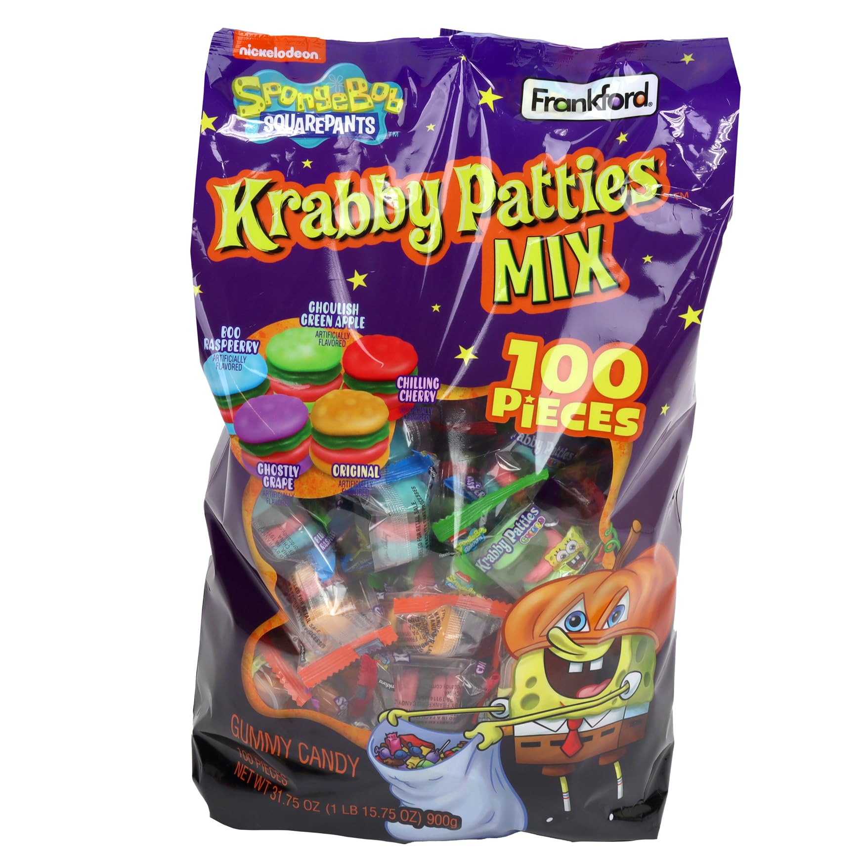 SpongeBob Squarepants Krabby Patties Gummy Candy - 1 LB 15.75 OZ (100 Count) Assorted Fruit Flavors & Colors - Bulk Gummies for Birthday Parties, Movie Nights & Halloween Treats by Frankford Candy