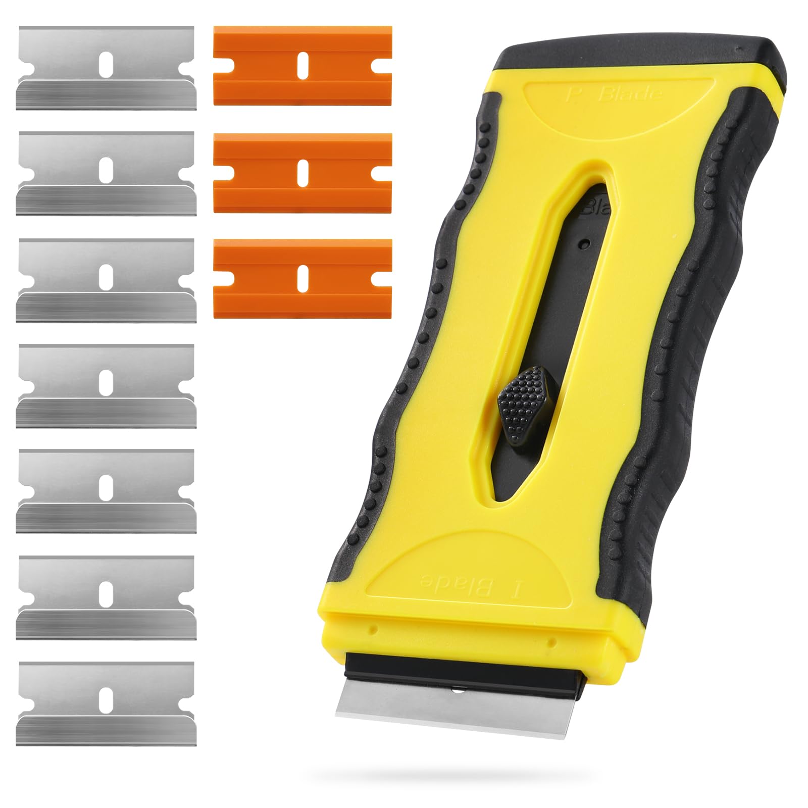 Kiemeu Dual-End Ceramic Cooktop Razor Scraper Tool with 10 Replacement Blades - Oven Safe Glass Stove Top Cleaner for Tough Grease & Burnt-On Food - Perfect for Kitchen Cleaning, Grill Maintenance, and DIY Home Improvement Projects