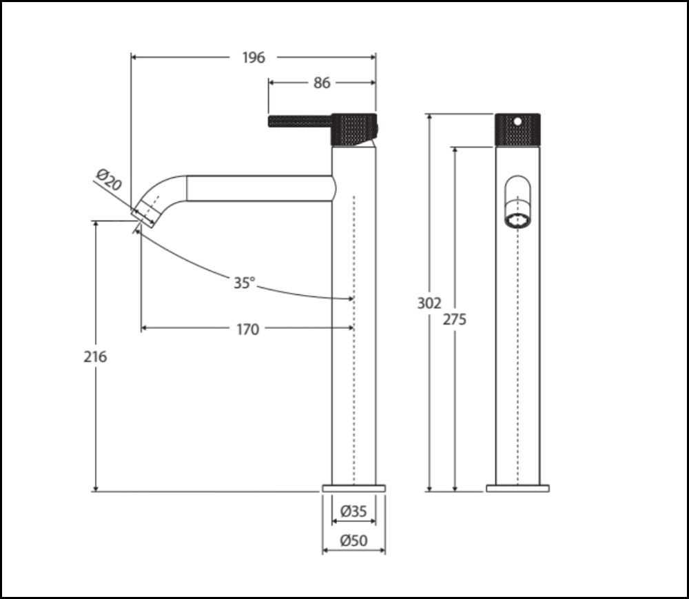 Fienza Axle 231107B Matte Black Tall Basin Mixer - Modern Bathroom Faucet for Sink, Vanity, and Washbasin - Perfect for Contemporary Home & Commercial Use