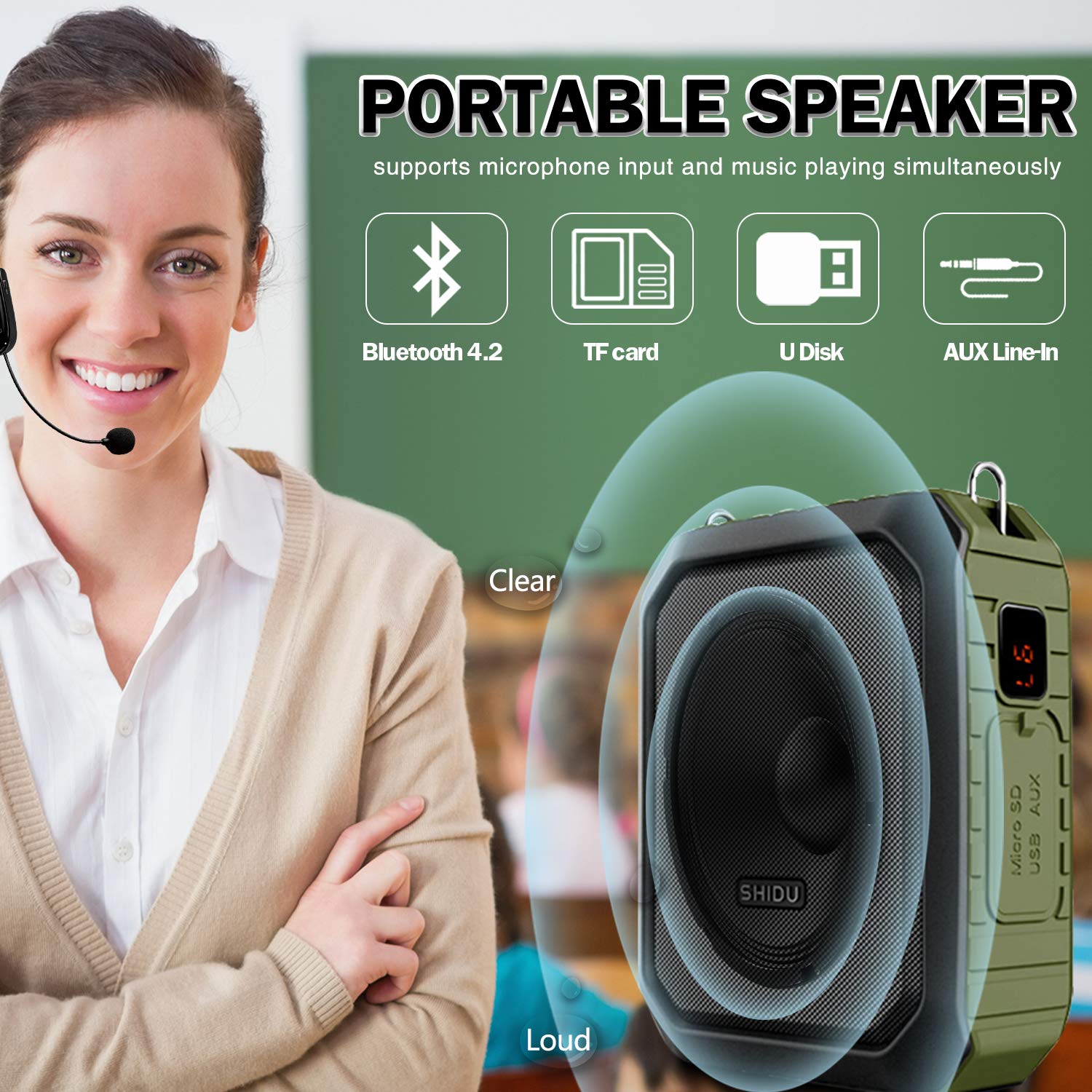 18W Wireless Bluetooth Waterproof Voice Amplifier - Portable Headset Microphone with Built-in Speaker for Teachers, Presenters, Tour Guides - Perfect for Outdoor Events, Classrooms & Public Speaking