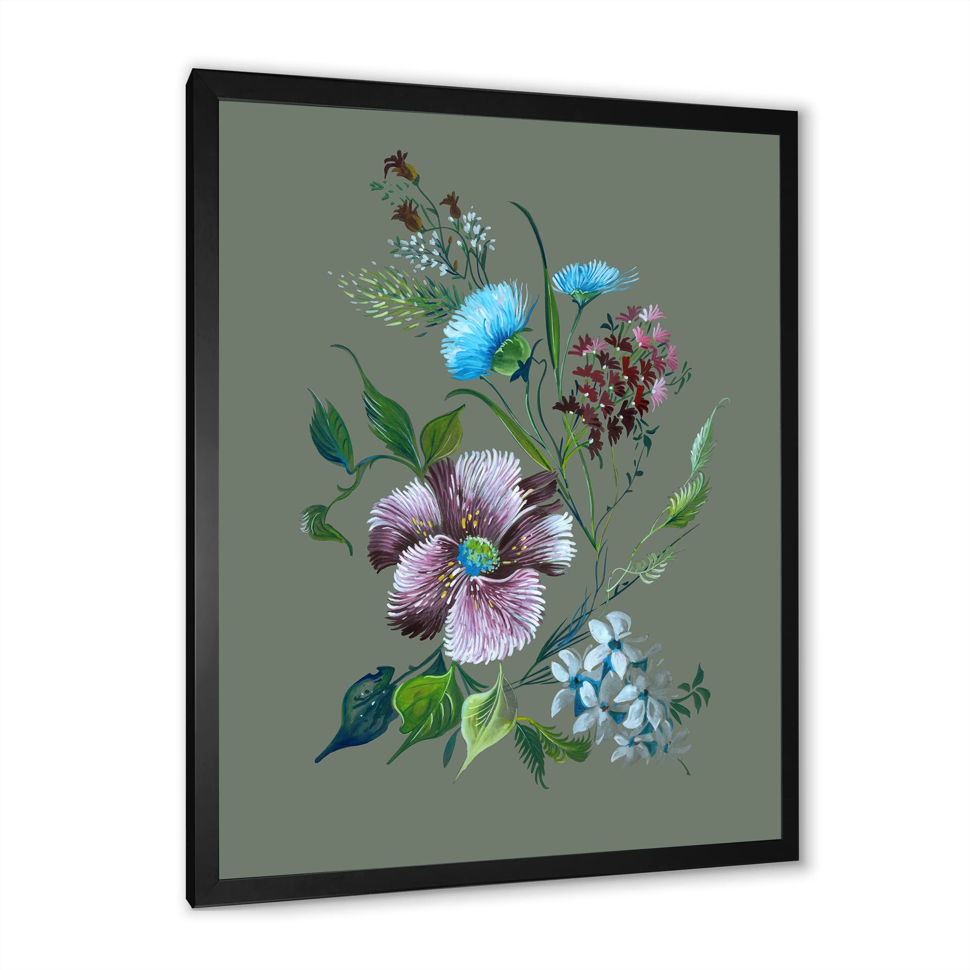 Vibrant Purple and Turquoise Spring Flowers Framed Wall Art - Traditional Home Decor for Living Room, Bedroom & Office