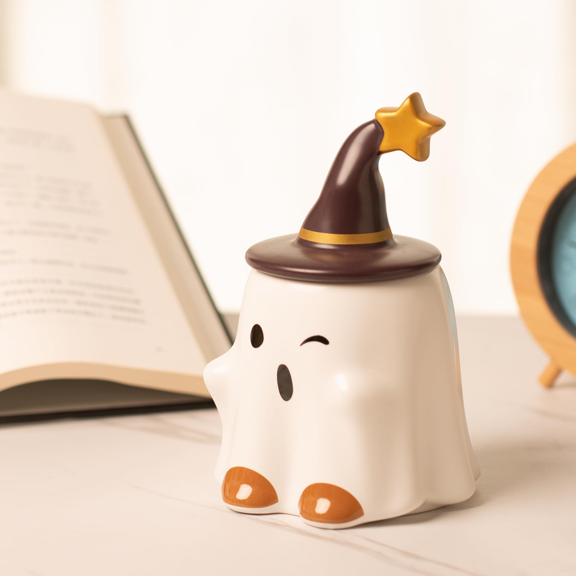 Spooky Halloween Ghost Mug - 14oz Cute Ghost-Shaped Coffee Cup with Lid - Perfect for Halloween Decor, Gifts & Pumpkin Spice Lattes