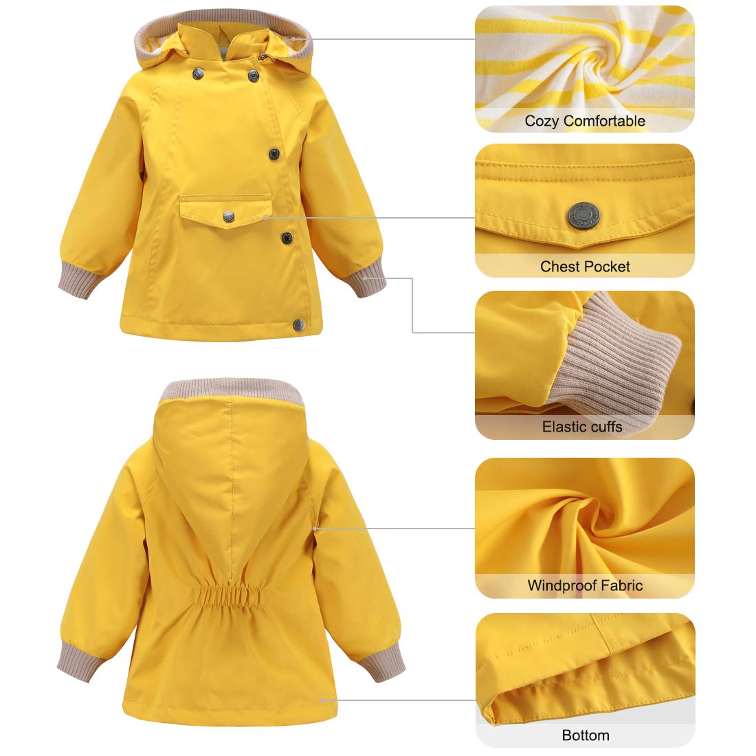 ACESTAR Kids Waterproof Hooded Rain Jacket - Cotton Lined Windbreaker for Boys & Girls - Toddler Raincoat for Spring & Fall Outdoor Play, School, and Travel