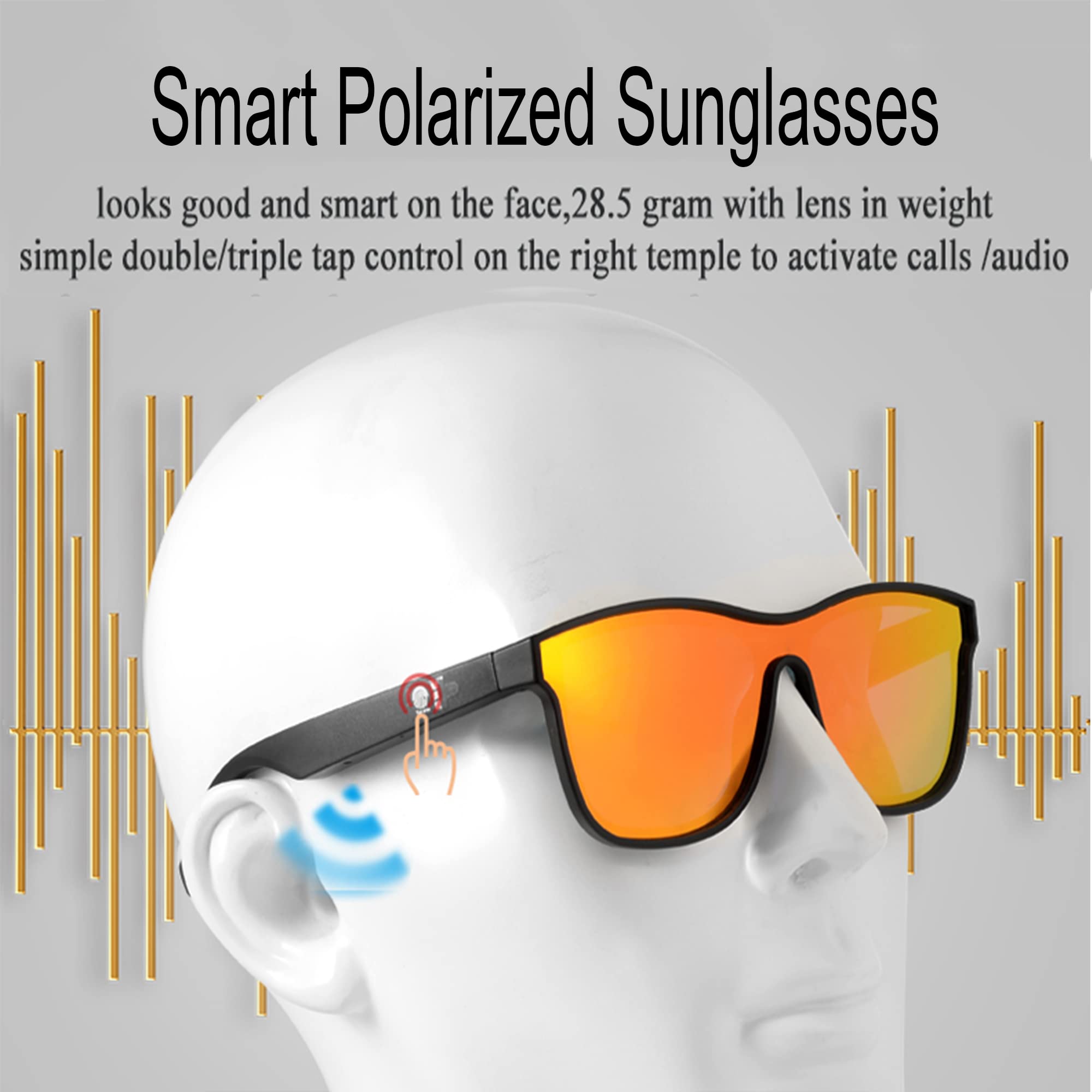 Smart Bluetooth Glasses for Men with Voice Assistant - Wireless Sunglasses Compatible with All Smart Devices (Red Sun Lens) - Perfect for Driving, Outdoor Activities & Hands-Free Calls