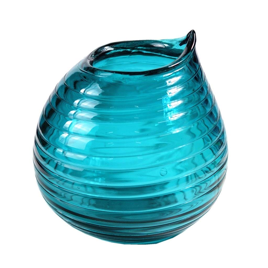Blue Glass Spherical Vase - 16.5cm Decorative Storage Bottle for Living Room, Hotel & Model Room Decor | Perfect for Floral Arrangements & Home Styling