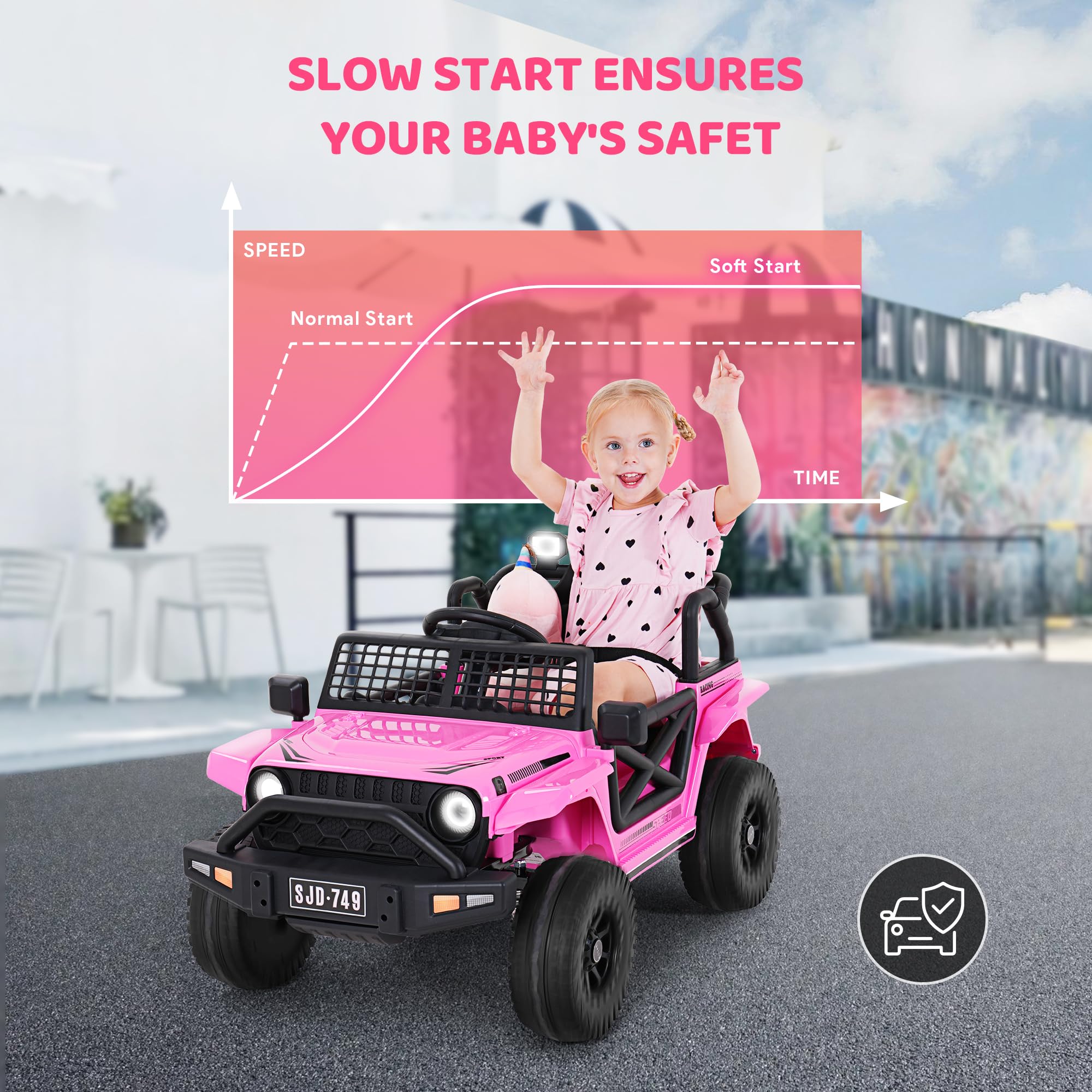 12V Kids Electric Ride-On Truck with Remote Control - 7Ah Battery, 2 Speed Modes, LED Lights & Music | Toddler Electric Jeep Toy for Boys & Girls (Pink) | Perfect for Indoor Play & Outdoor Backyard Fun