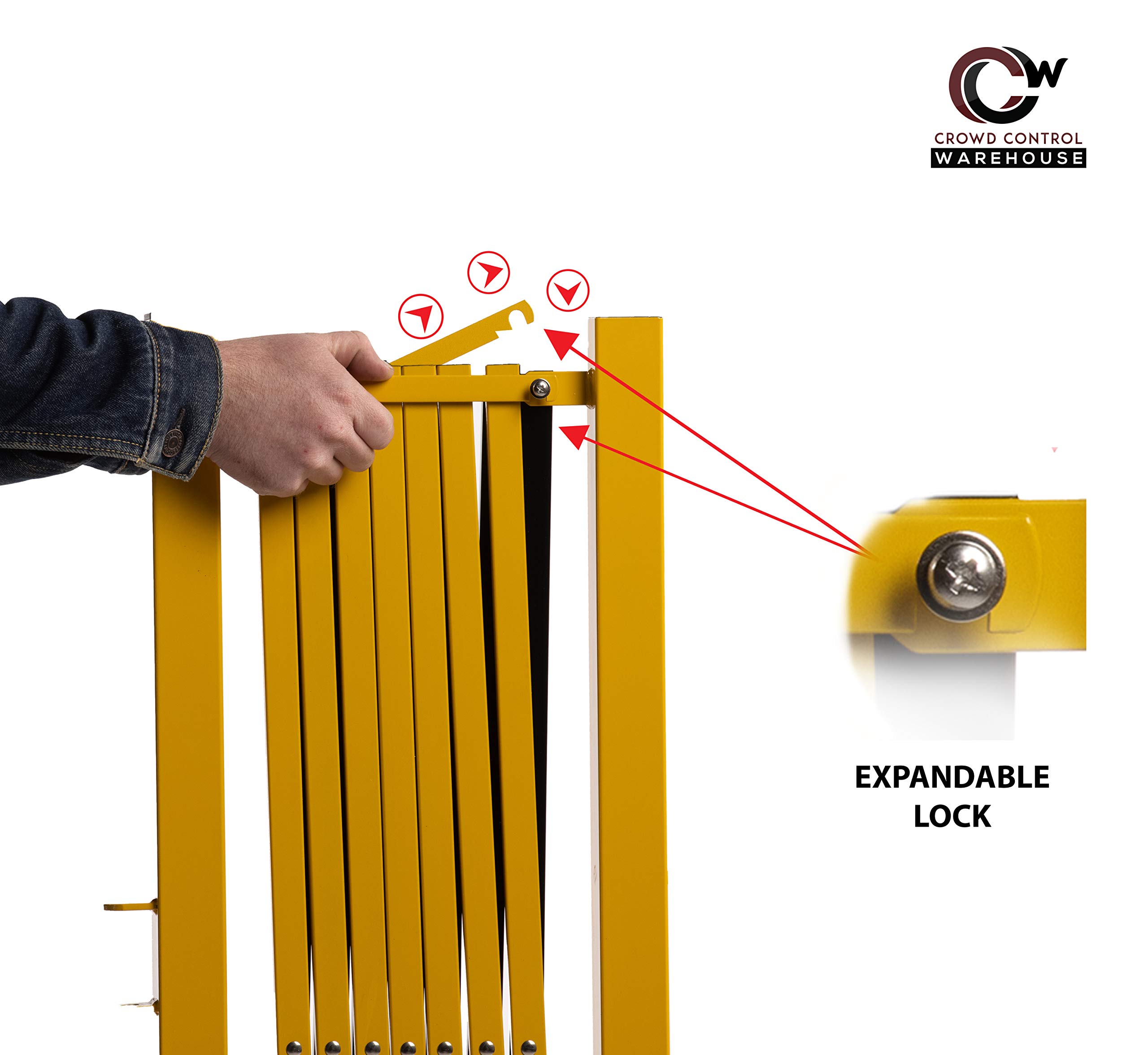 Trafford Industrial Expandable Metal Barricade - 11ft Yellow & Black Safety Barrier | Mobile Retractable Traffic Fence for Crowd Control, Construction Sites & Event Safety
