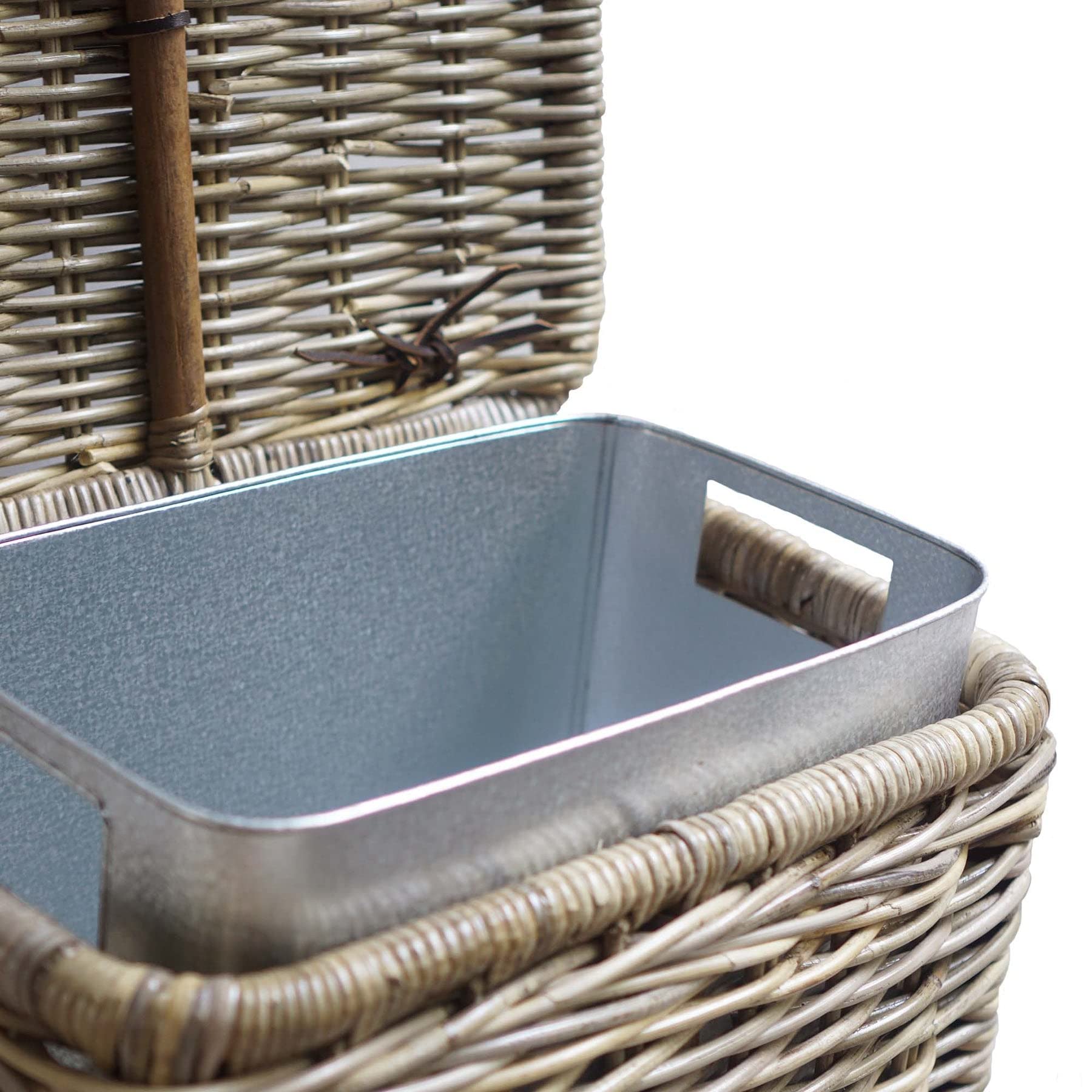 The Basket Lady Wicker Trash Basket with Removable Metal Liner - 16