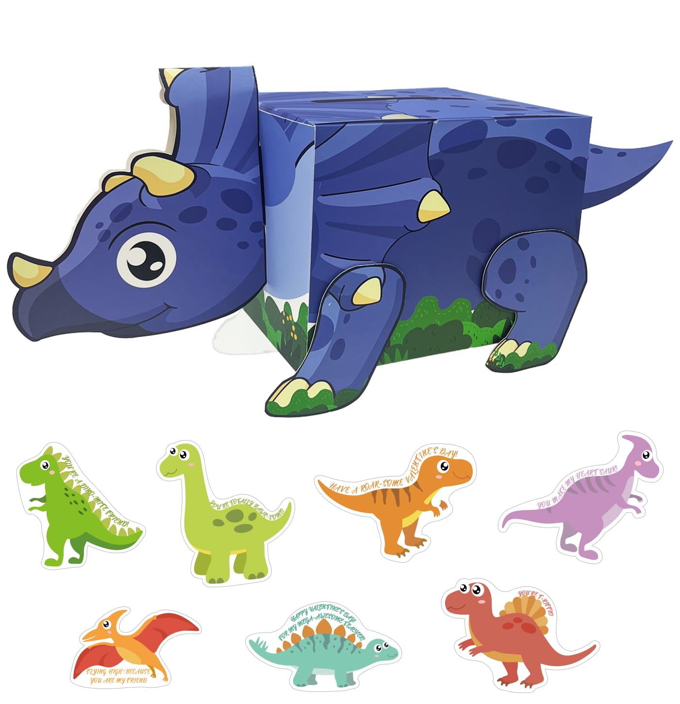 3D Triceratops Valentine's Day Cards & Gift Box Set for Kids - 30 Dinosaur Cards + 5 Teacher Cards - Classroom Party Supplies, School Gift Exchange, Valentine Mailbox - Perfect for Valentine's Day Celebrations & Classroom Activities