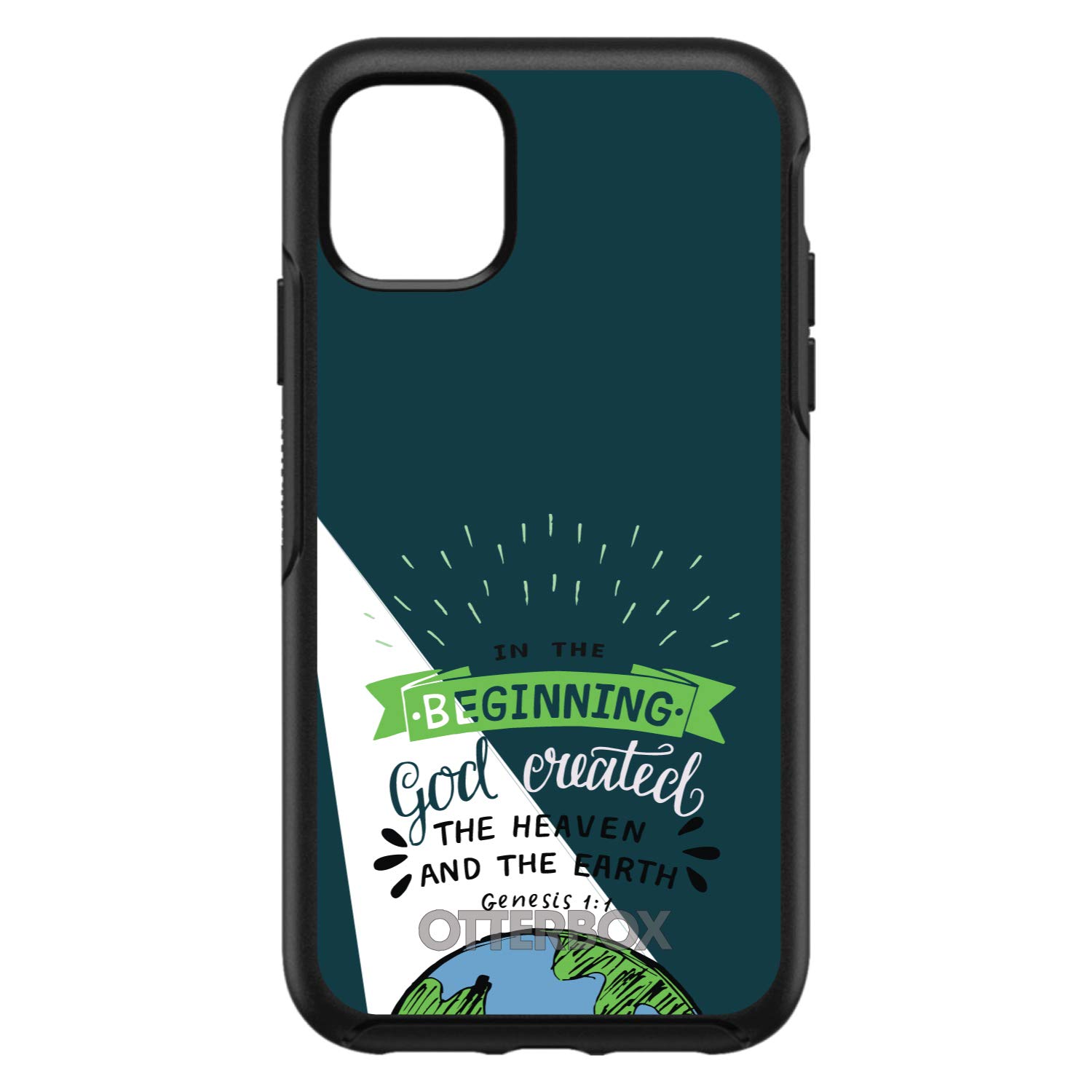 DistinctInk iPhone 12 Pro MAX Case (6.7 Inch) - Premium Protective Cover with Genesis 1:1 Bible Verse 'God Created Heaven & Earth' - Durable OtterBox Symmetry Alternative in Sleek Black - Perfect for Daily Use, Work & Travel Protection