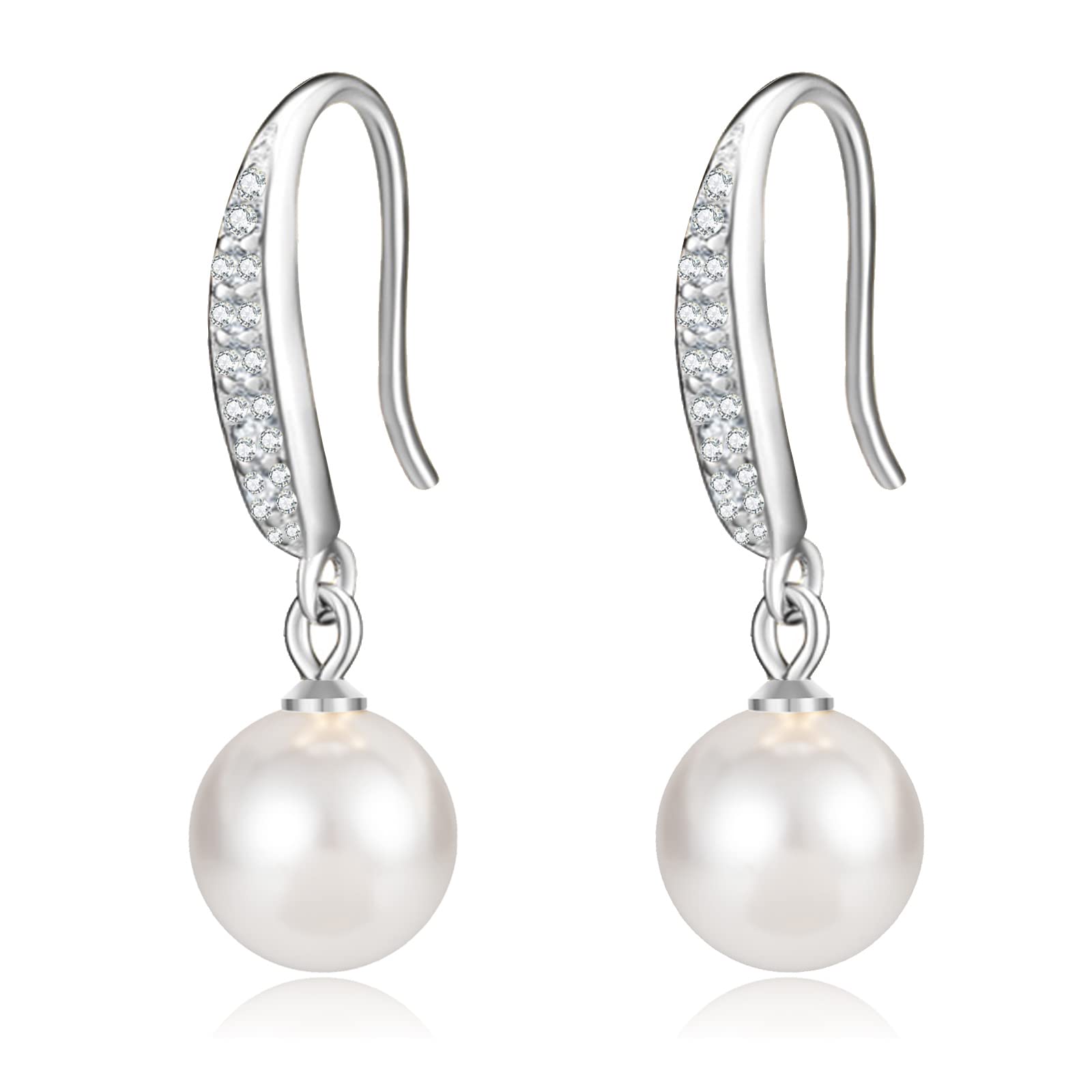 14K Gold Plated Pearl Drop Hoop Earrings for Women & Girls – Hypoallergenic Cubic Zirconia Dangle Jewelry – Perfect Gift for Birthday, Anniversary & Special Occasions