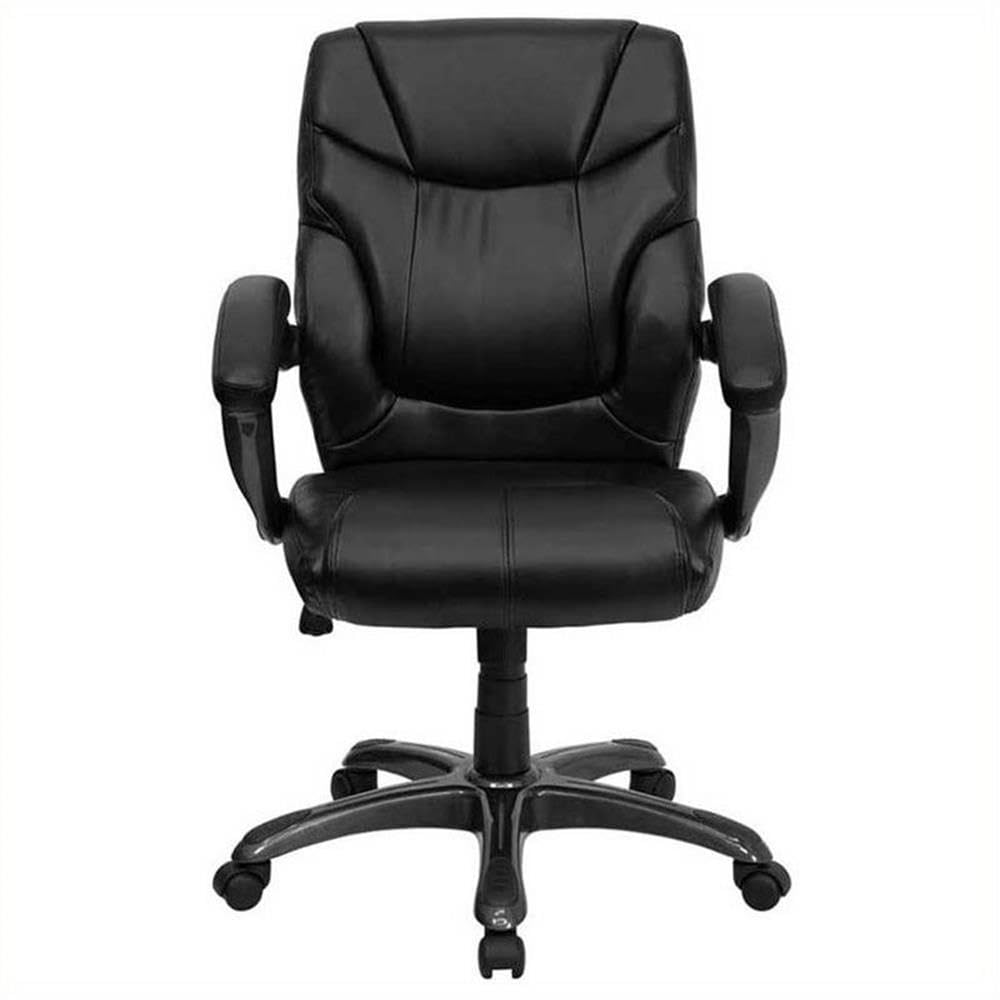 UrbanPro Black Mid-Back Leather Overstuffed Office Chair - Ergonomic Executive Desk Chair for Home & Office Workspace, Comfortable Computer Gaming Chair for Long Hours Sitting