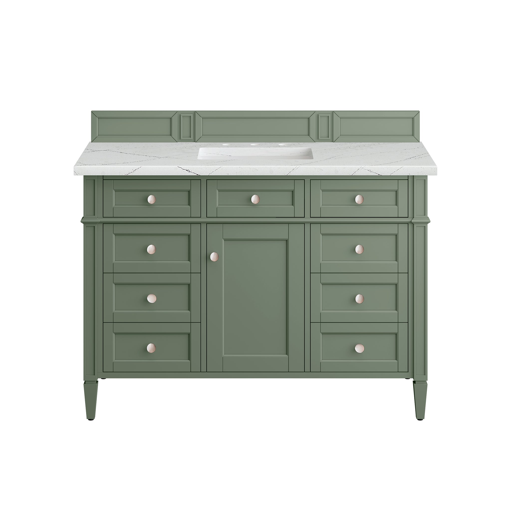 Brittany 48 Inch Single Bathroom Vanity with Smokey Celadon Finish & 3CM Ethereal Noctis Quartz Top - Perfect for Modern Master Bathrooms & Powder Rooms