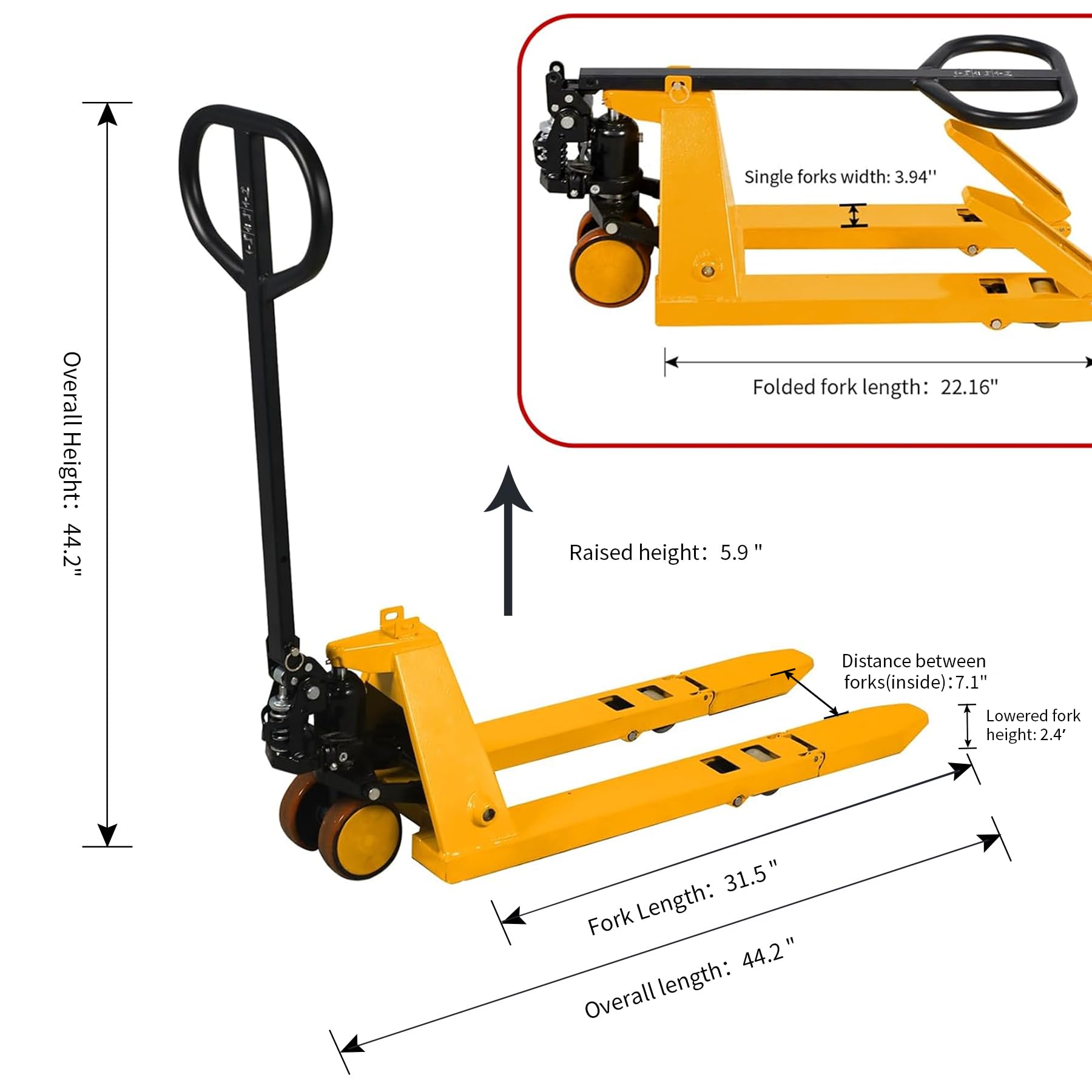 APOLLOLIFT Foldable Pallet Jack Truck 2200 lbs Capacity - 31.5