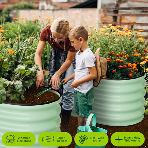 GARVEE 2 Pack 8'x2'x1.5' Galvanized Steel Raised Garden Bed - Large Outdoor Planter Box for Vegetables, Flowers, Fruits - Durable Rubber Edges, Green - Perfect for Backyard Gardening, Patio Decor & Urban Farming