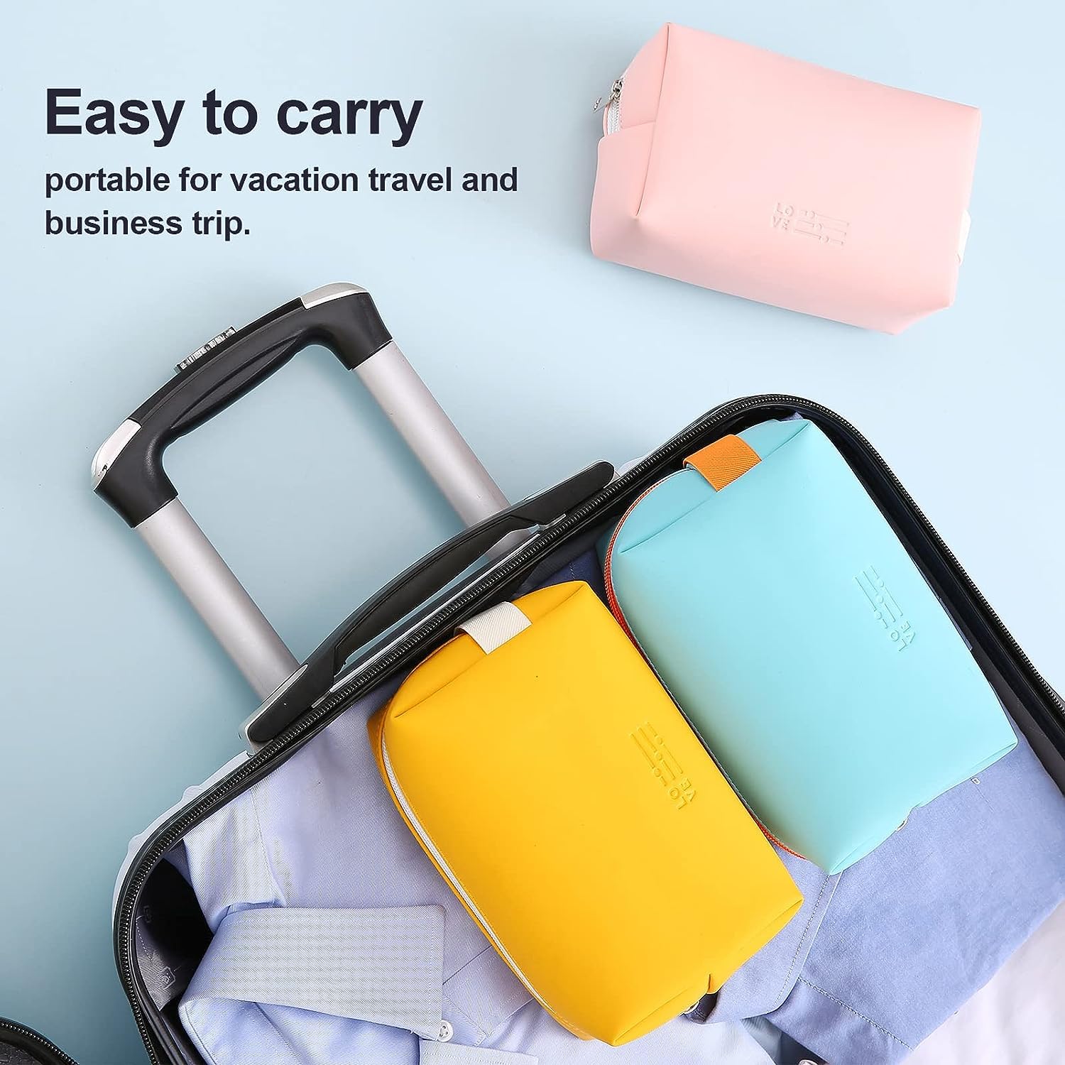 FASTUNBOX Large Capacity Waterproof Cosmetic Travel Bag - Makeup Organizer Storage Pouch for Women, Sky Blue (Small) | Perfect for Air Travel, Gym & Weekend Getaways
