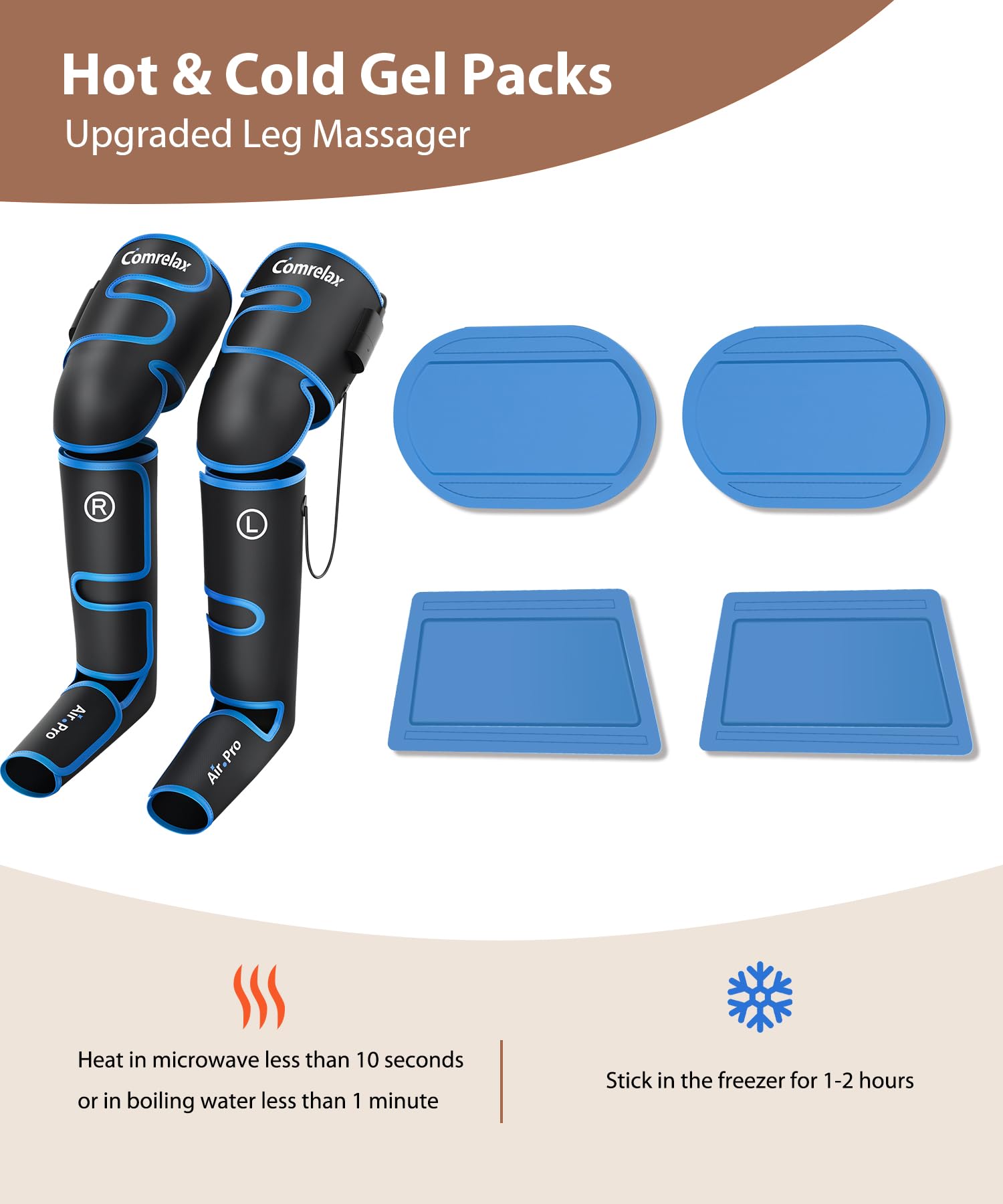Air Compression Leg Massager with Cold Therapy - 3 Modes & 3 Intensities for Foot, Calf & Thigh Pain Relief and Circulation - Sequential Compression Device for Home, Office and Post-Workout Recovery