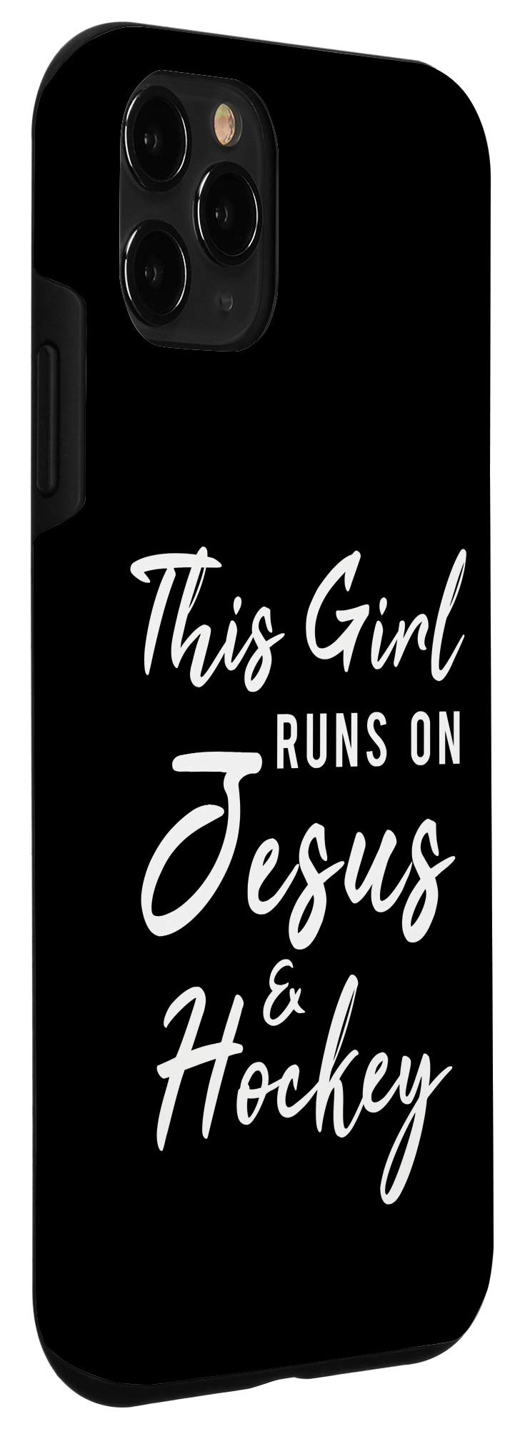 iPhone 11 Pro Case - Funny Christian Sports Design 'This Girl Runs On Jesus And Hockey' - Perfect for Hockey Players & Christian Women - Gym, Church & Game Day Accessory