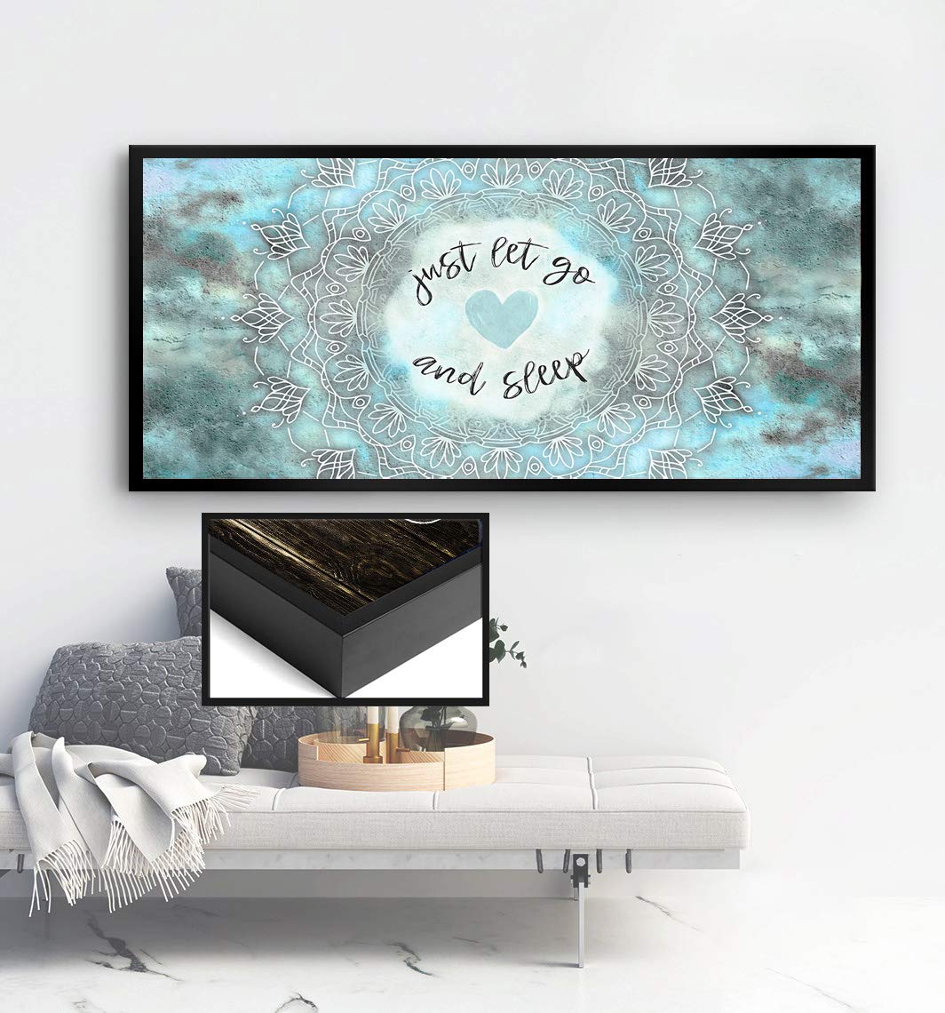 Boho Just Go And Sleep Large Canvas Wall Art - Bohemian Decor for Master Bedroom, Mandala Wall Art Above Bed (Teal & Black Floating Frame 42x19) - Perfect for Home, Office & Meditation Spaces