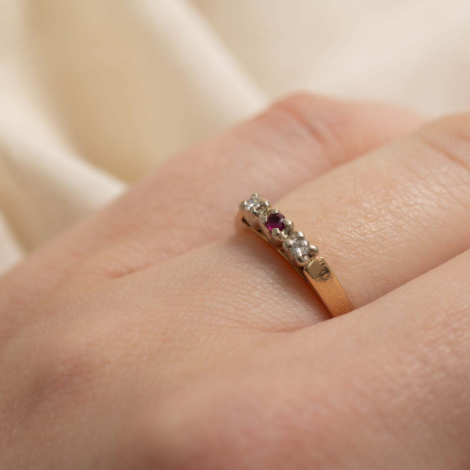 Exquisite Three Stone Ruby & Diamond Ring | 0.05ctw Ruby & 0.03ctw Diamond | Size 5 | Perfect for Anniversary, Engagement & Special Occasions