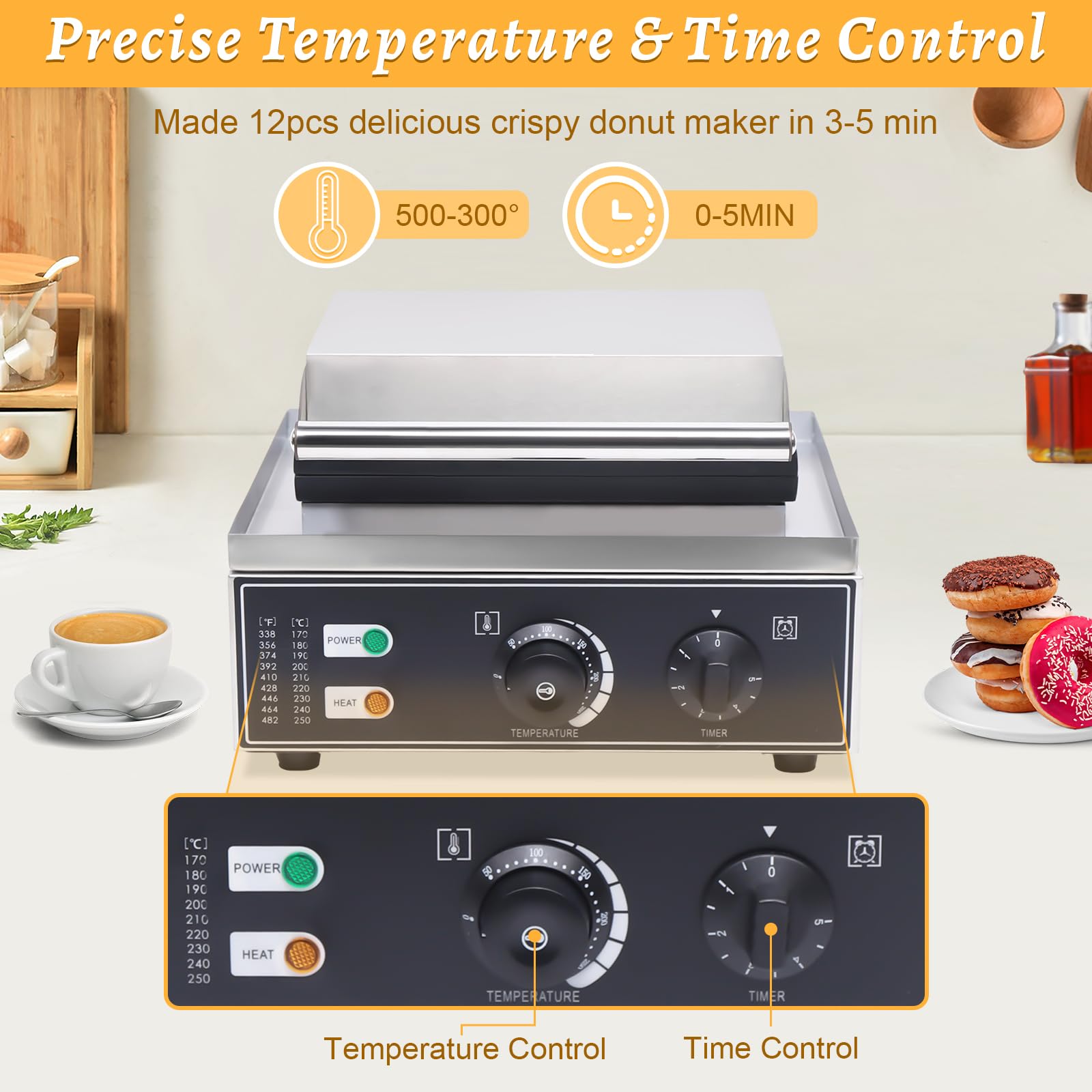 Commercial Electric Donut Maker Machine - 12 Hole Waffle & Pancake Maker with Double-Sided Heating, Non-Stick Surface - Perfect for Breakfast, Snacks, Desserts at Home, Cafes or Bakeries