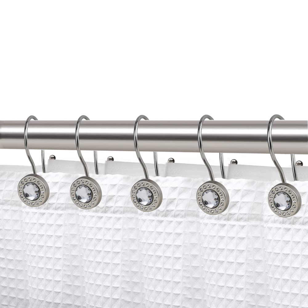 Utopia Alley Brushed Nickel Double Shower Curtain Rings - Rust Resistant Bathroom Accessories - Set of 12 Shower Hooks for Bath & Shower - Perfect for Modern Bathrooms & Spa Retreats
