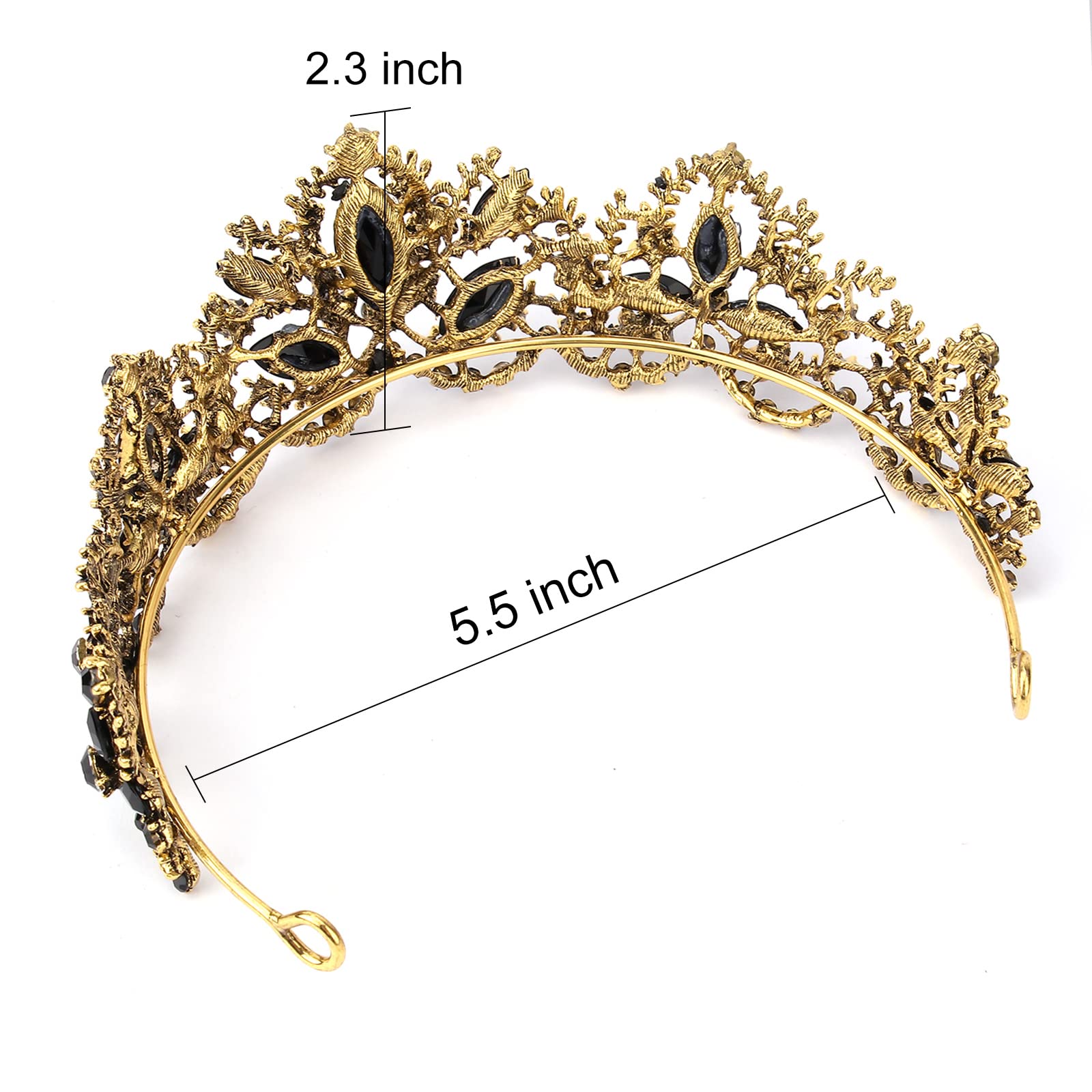 Elegant Black Tiara with Gold Crown for Women & Girls - Crystal Rhinestone Headband for Wedding, Birthday, Prom, Bridal Party | Perfect for Halloween Costume & Christmas Gift - Princess Party Accessory