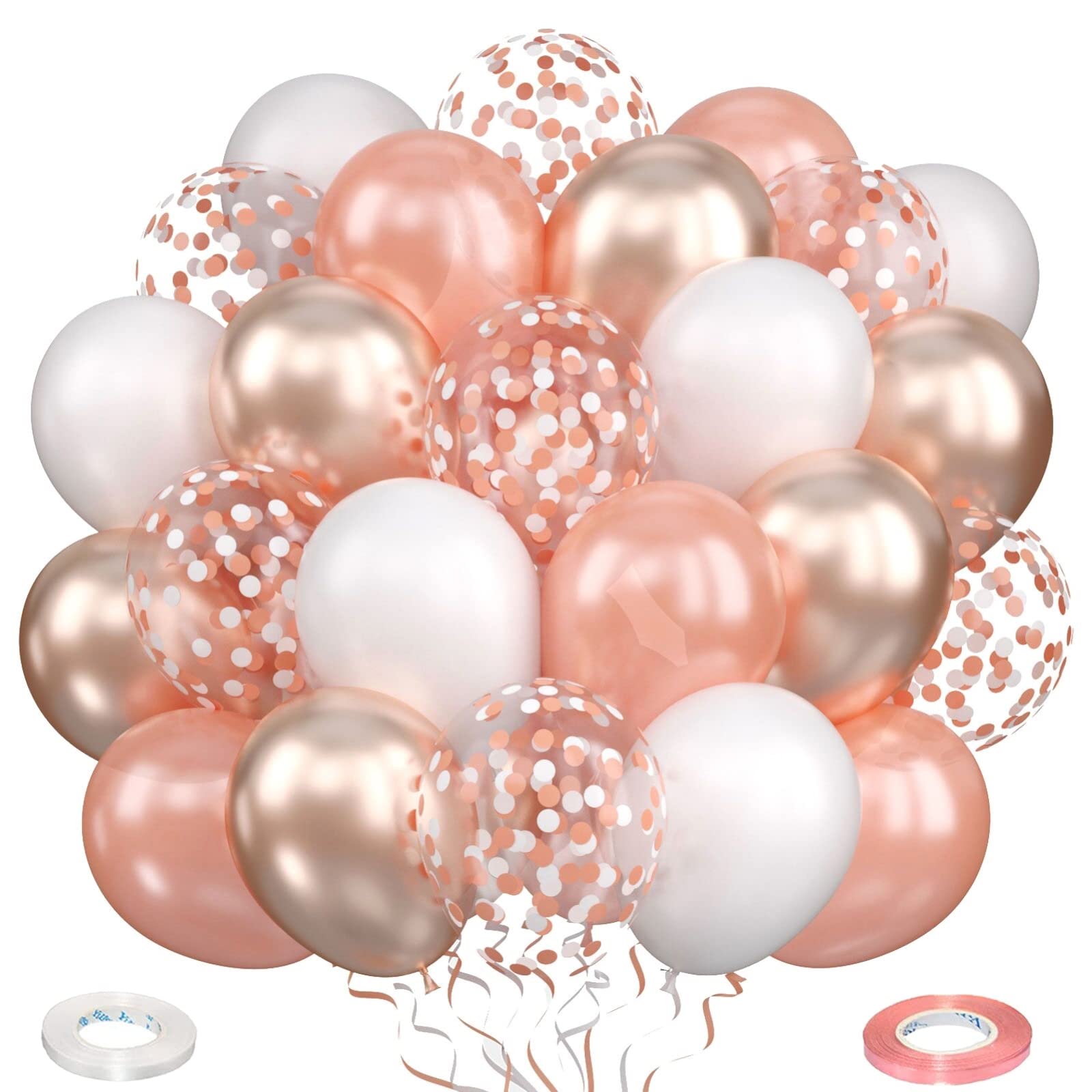 60-Pack Rose Gold & White Latex Balloons - Pearl, Metallic Chrome, Matte Finish for Birthday, Wedding, Baby Shower, Bridal & Engagement Party Decorations | Perfect for Girls & Women Celebrations