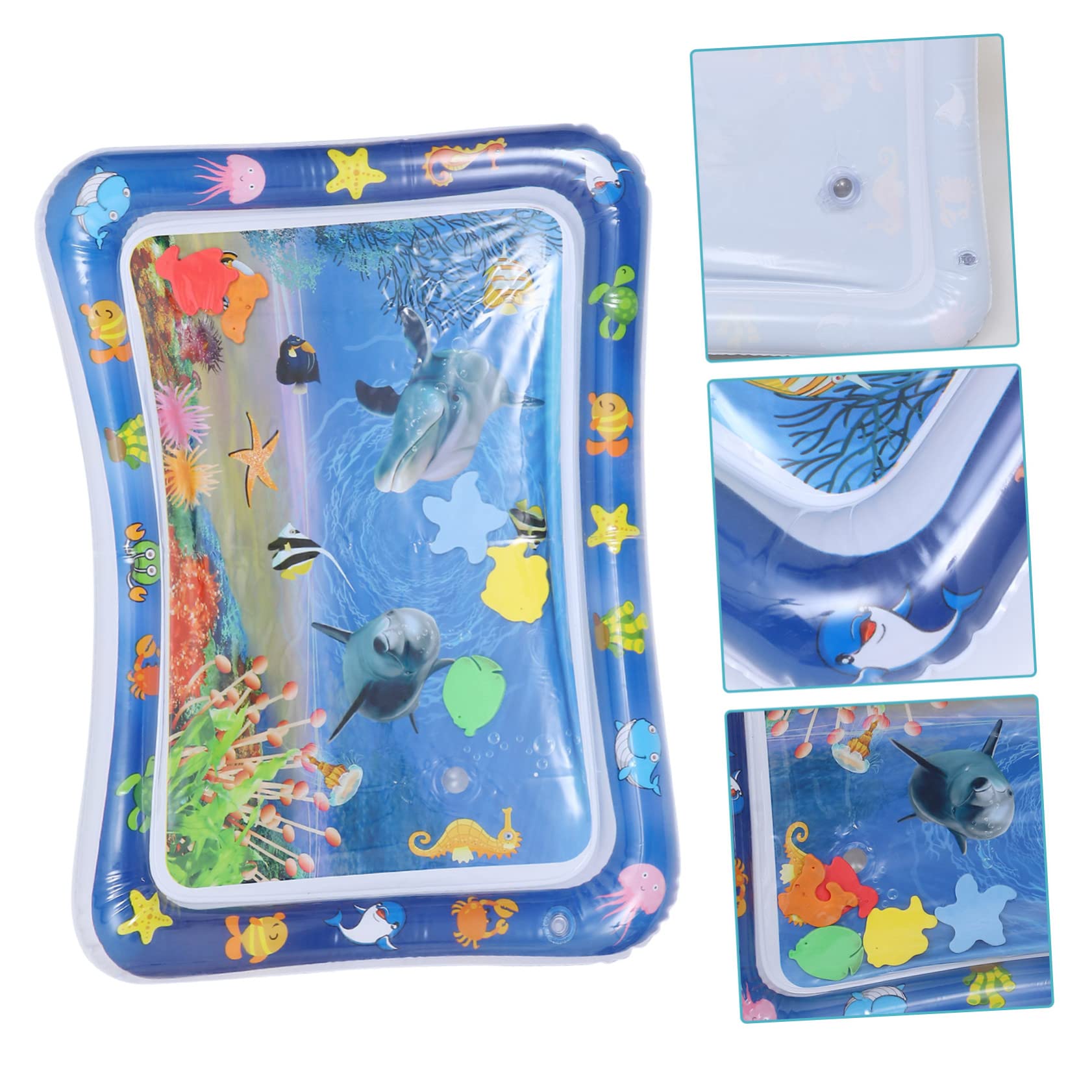 iBasenice 3-Piece Water Cushion Tummy Time Fish Play Mat - Soft & Safe Baby Activity Mat for Crawling & Learning - Blue Plastic Toy for Newborns & Infants - Perfect for Nursery, Playtime & Sensory Development