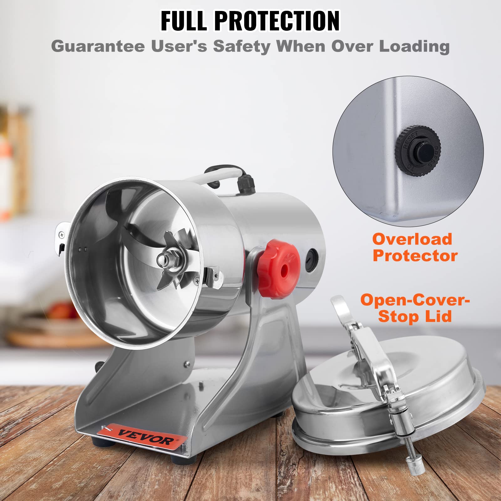 VEVOR 700g Commercial Electric Grain Grinder - 2500W High-Speed Stainless Steel Mill for Coffee, Corn, Pepper & Dry Grains | Perfect for Home Kitchens, Bakeries & Coffee Shops