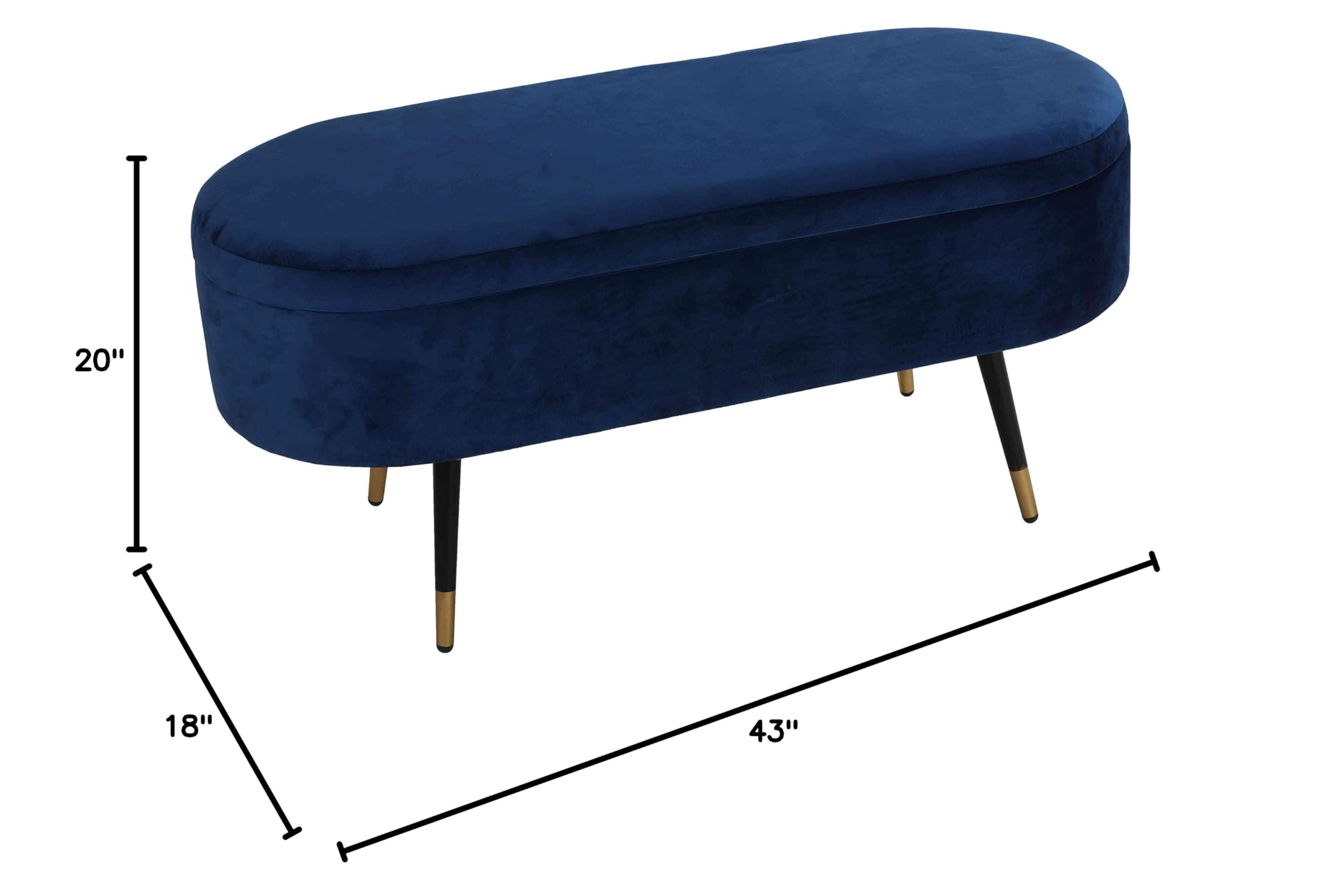 Cortesi Home Ruslan Navy Blue Oval Storage Ottoman - Upholstered Footrest Bench with Hidden Storage for Living Room, Bedroom & Entryway