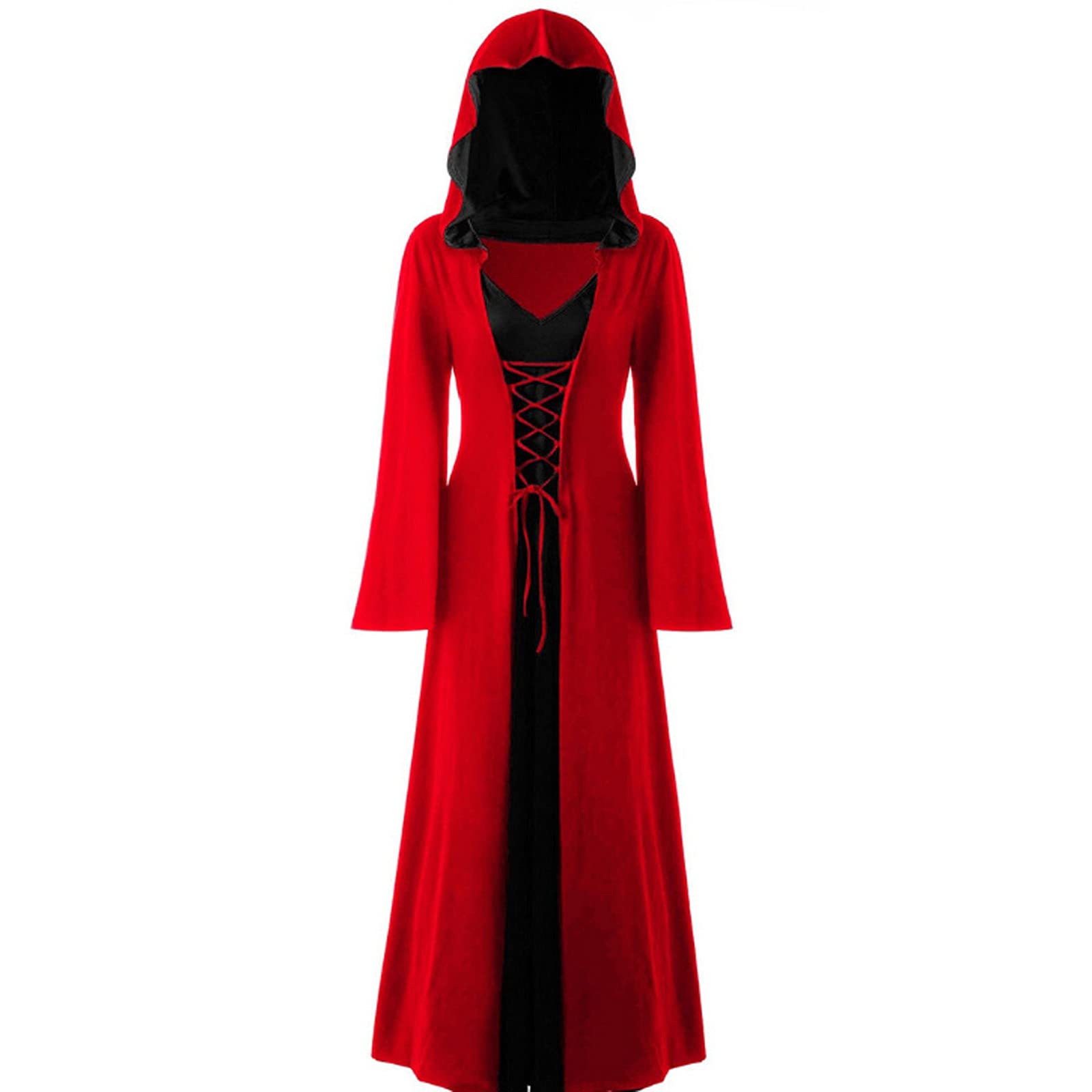 Plus Size Women's Gothic Medieval Witch Costume - Elegant Hooded Lace-Up Masquerade Dress for Halloween & Cosplay | Perfect for Renaissance Fairs, Themed Parties & Gothic Fashion