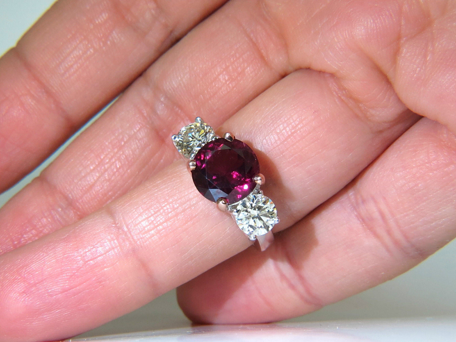 7.33CT Natural Vivid Red Rubellite Diamonds Ring - Classic Three Stone 14K Gold Engagement Ring for Women, Perfect for Valentine's Day, Anniversary & Proposal Gifts