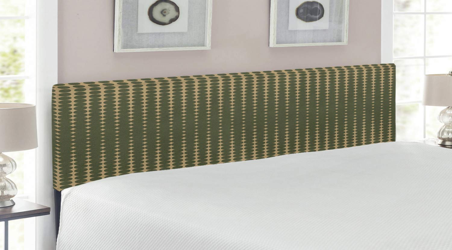 Ambesonne Olive Green Upholstered Headboard - Abstract Dotted Halftone Vintage Design with Memory Foam, King Size Bed Frame in Olive Green & Pale Brown | Perfect for Master Bedroom, Guest Room & Modern Home Decor