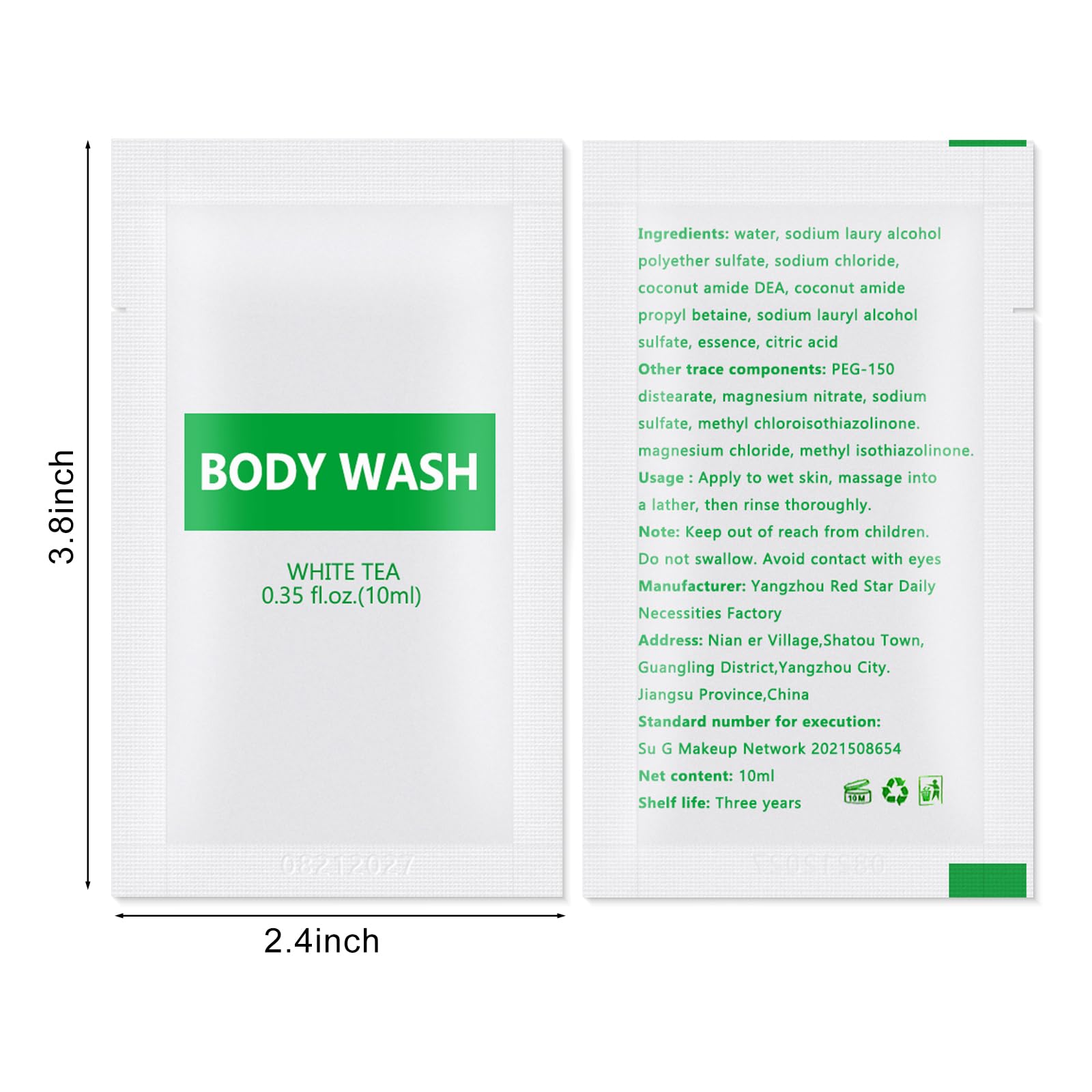 200-Pack 0.35 fl oz/10ml Travel-Size Shampoo & Body Wash Bulk Bundle - Individually Wrapped, White Tea Scent | Perfect for Hotels, Gyms, Travel Kits & Sample Giveaways