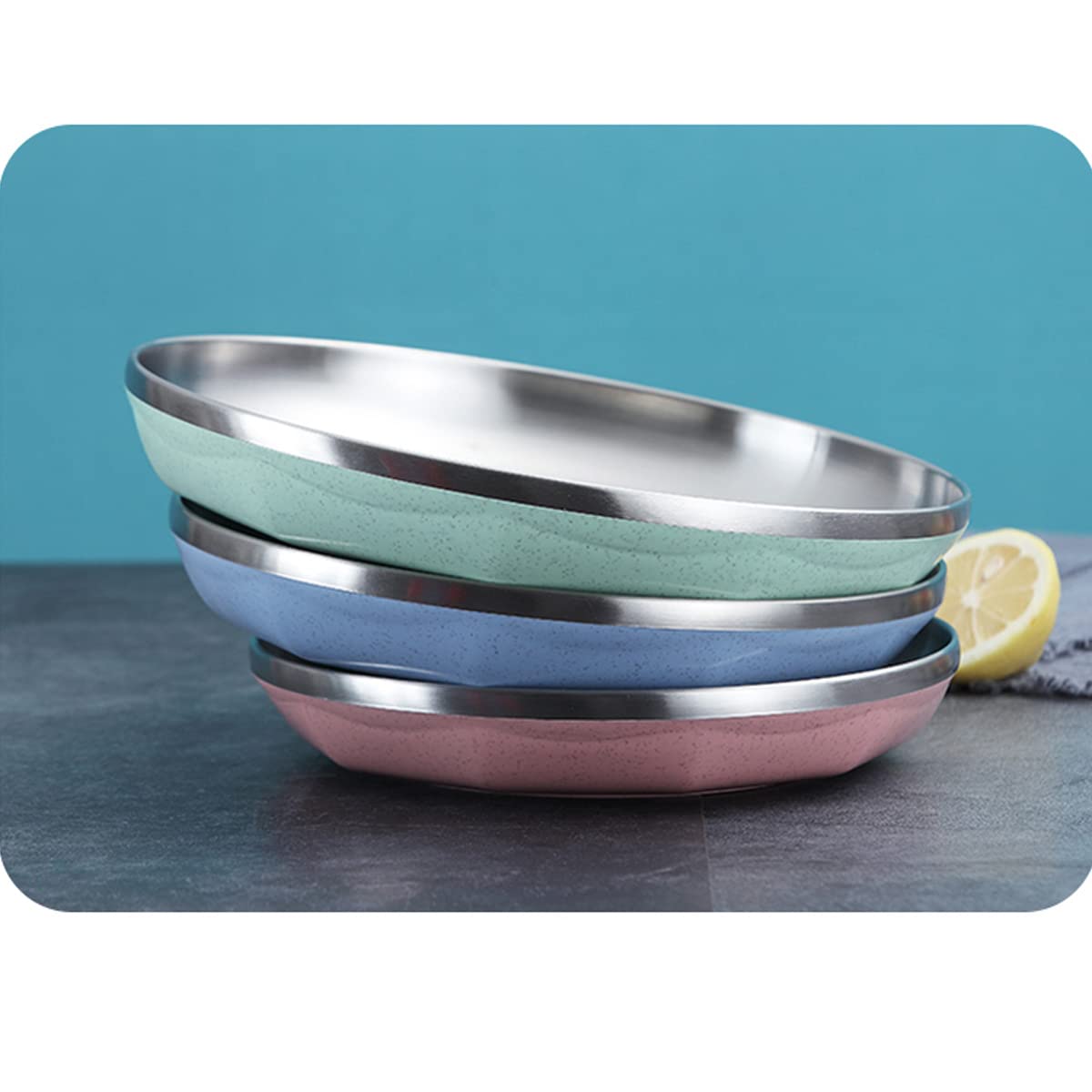 2-Pack 8 Inch 18/8 Stainless Steel Dinner Plates - 304 Food Grade Metal Camping Dishes, Reusable & Dishwasher Safe - Perfect for Outdoor Picnics, BBQ Parties & Everyday Dining (Green)