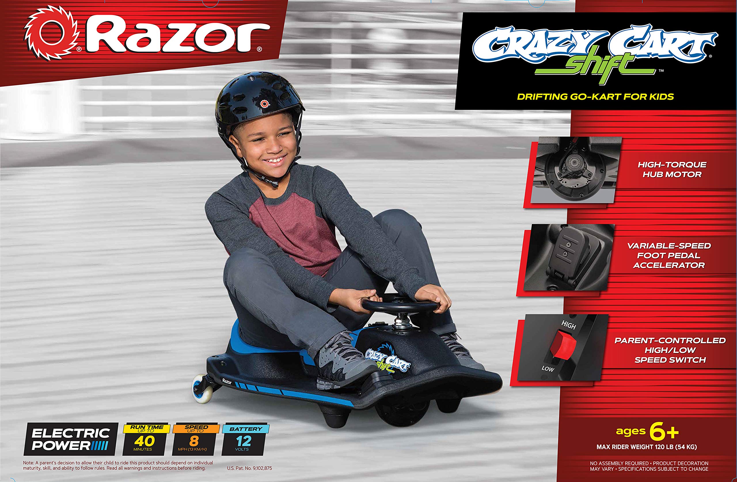 **Crazy Cart Shift Electric Drifting Go Kart for Kids Ages 6-12 | 12V Battery-Powered Ride-On Toy with High/Low Speed Switch & Drift System | Indoor & Outdoor Fun for Riders Up to 120 lbs | Perfect for Backyard, Driveway & Playground Adventures**