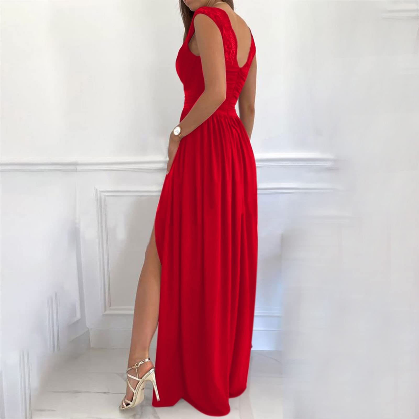 Elegant Long Chiffon Bridesmaid Dress for Women - V-Neck High Slit Maxi Gown for Weddings, Prom & Formal Events | Perfect for Wedding Guest, Bridal Party & Special Occasions