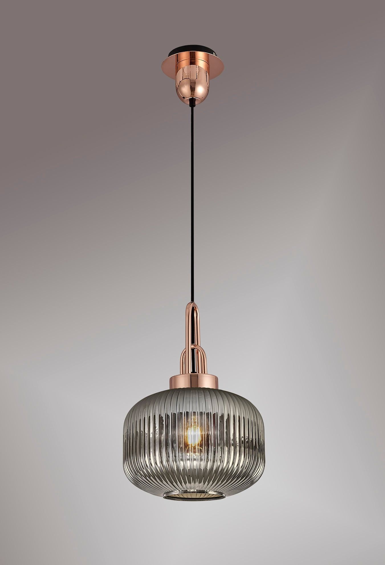 Stylish Cadiz 1-Light Pendant Light with 30cm Pumpkin-Shaped Ribbed Glass Shade - E27 Socket, IP20 Rated, Multiple Color Options - Perfect for Kitchen Island, Dining Room, or Entryway Lighting
