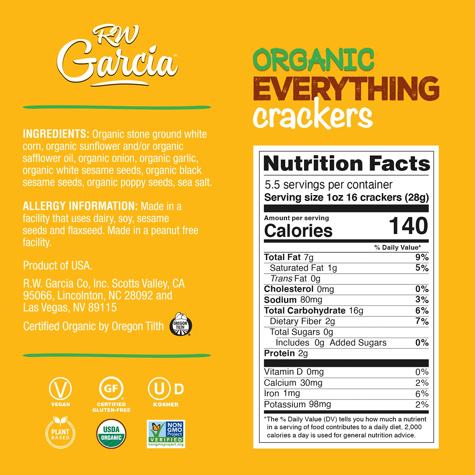 Organic Gluten Free Everything Crackers by RW Garcia - 5.5oz (6 Pack) | Healthy Snack for Parties, School Lunches & On-The-Go Eating