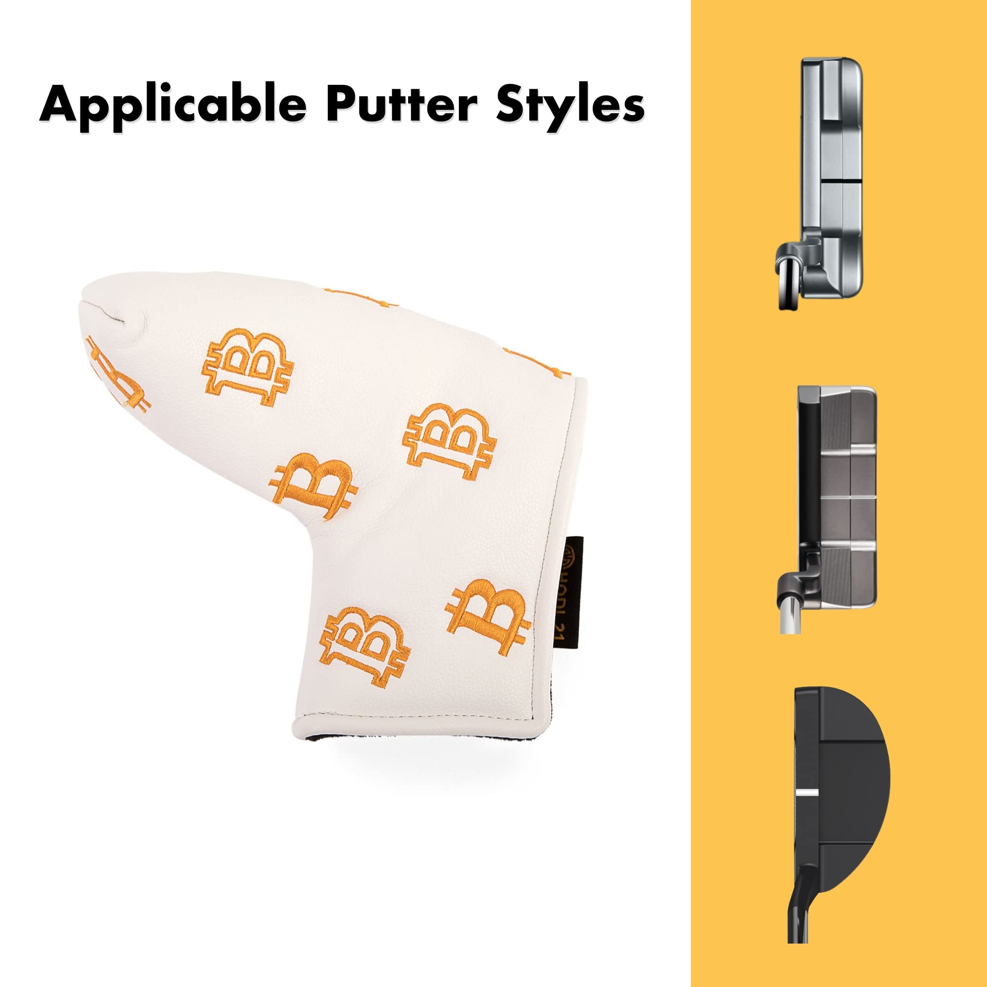 Bitcoin Golf Putter Cover for Blade Putters - Premium Golf Club Headcover for Protection - HODL 21 Golf Accessories (White) - Perfect for Crypto Enthusiasts & Golfers on the Course