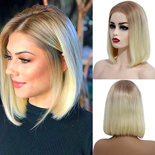 Valiilo Ombre Blonde Short Bob Wigs - 100% Human Hair Brazilian Virgin Hair with Pre-Plucked Hairline & Bleached Knots - 12T613 Two-Tone Color, 150% Density, 10 Inch Straight Unprocessed Wig - Perfect for Cosplay, Daily Wear & Fashion Styling