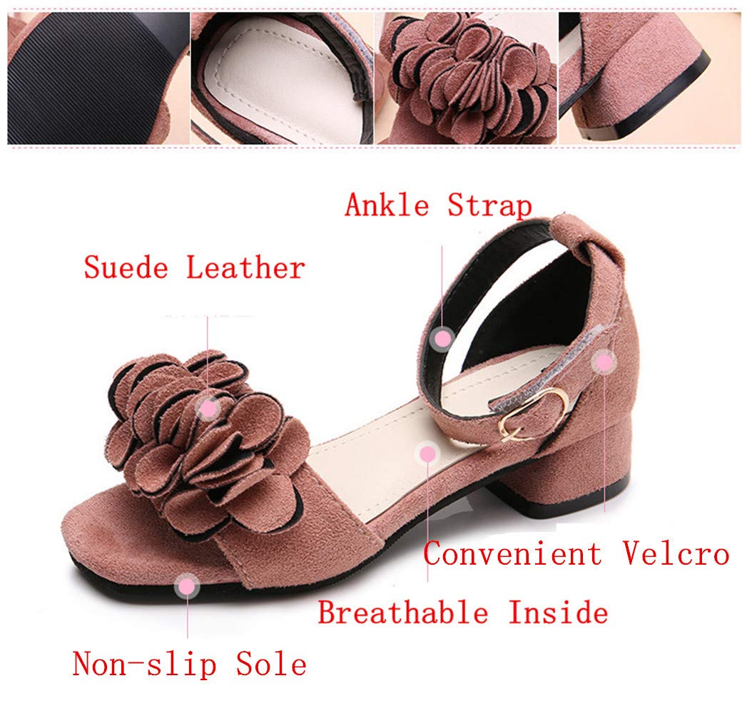 BININBOX Little Big Girls Flower Princess Sandals - Kids Dress Shoes with Platform & Mid Heel for Weddings, Parties & Special Occasions