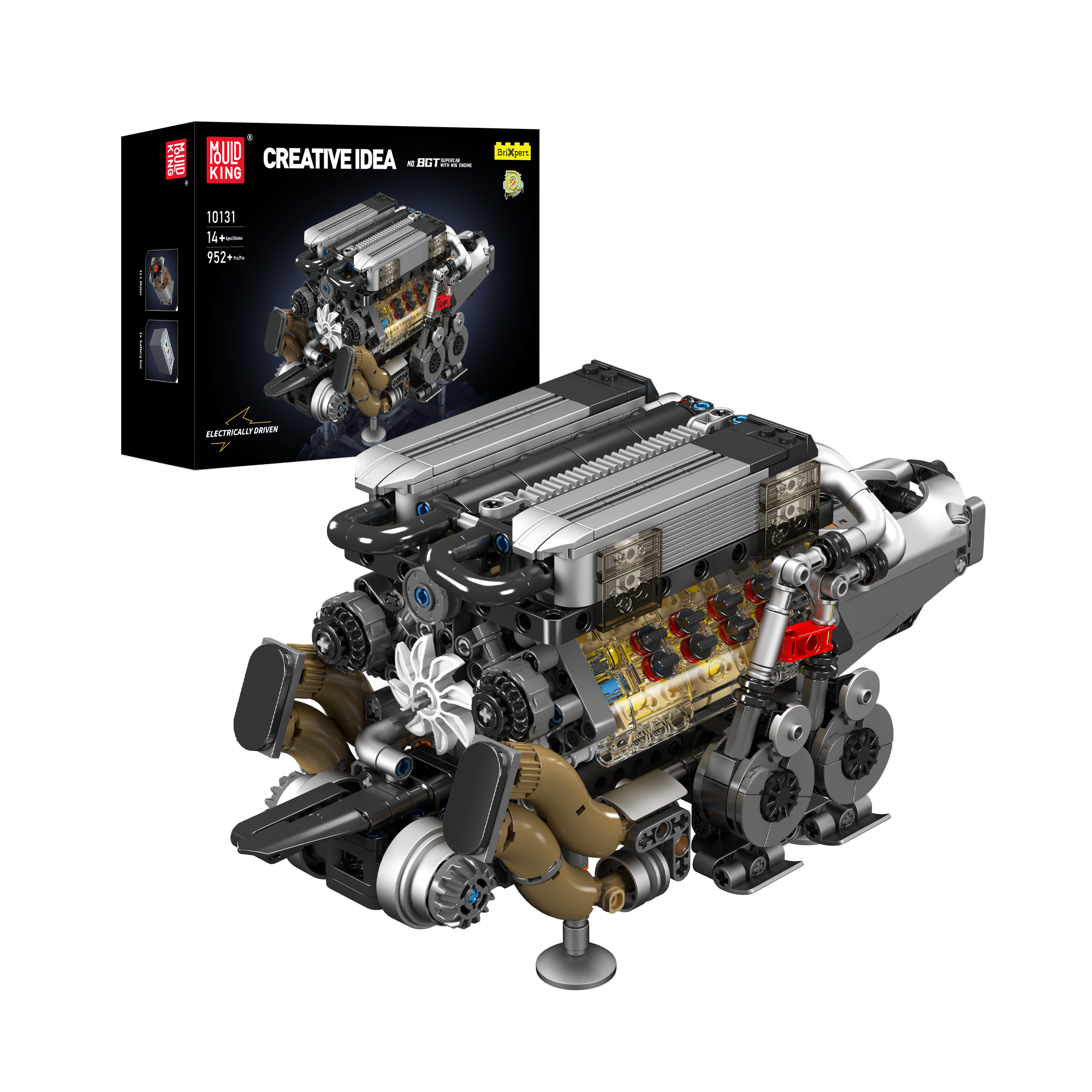 Mould King 10131 BGT Motorized W16 Engine Model Building Kit - 952 Piece DIY Engineering Toy for Adults & Teens | STEM Educational Gift for Car Enthusiasts | Perfect for Home Display, School Projects & Collector Showcase