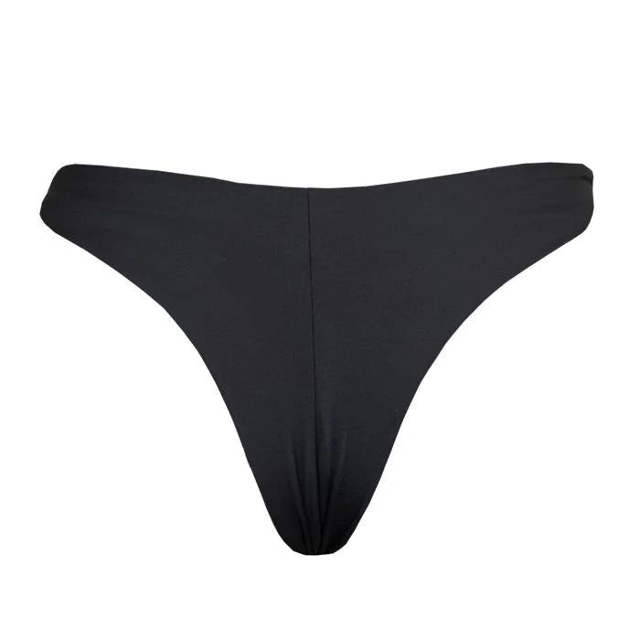 Solid Black Brazilian Classic Thong Bikini Bottom for Women - High Waisted Cheeky Swimwear - Perfect for Beach, Pool & Summer Vacations