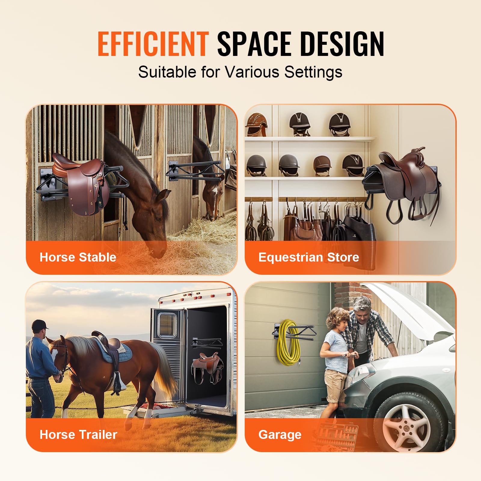 VEVOR Heavy-Duty Wall Mounted Saddle Rack - 2 Pack Steel Saddle Stand with Pad Bar (23.8