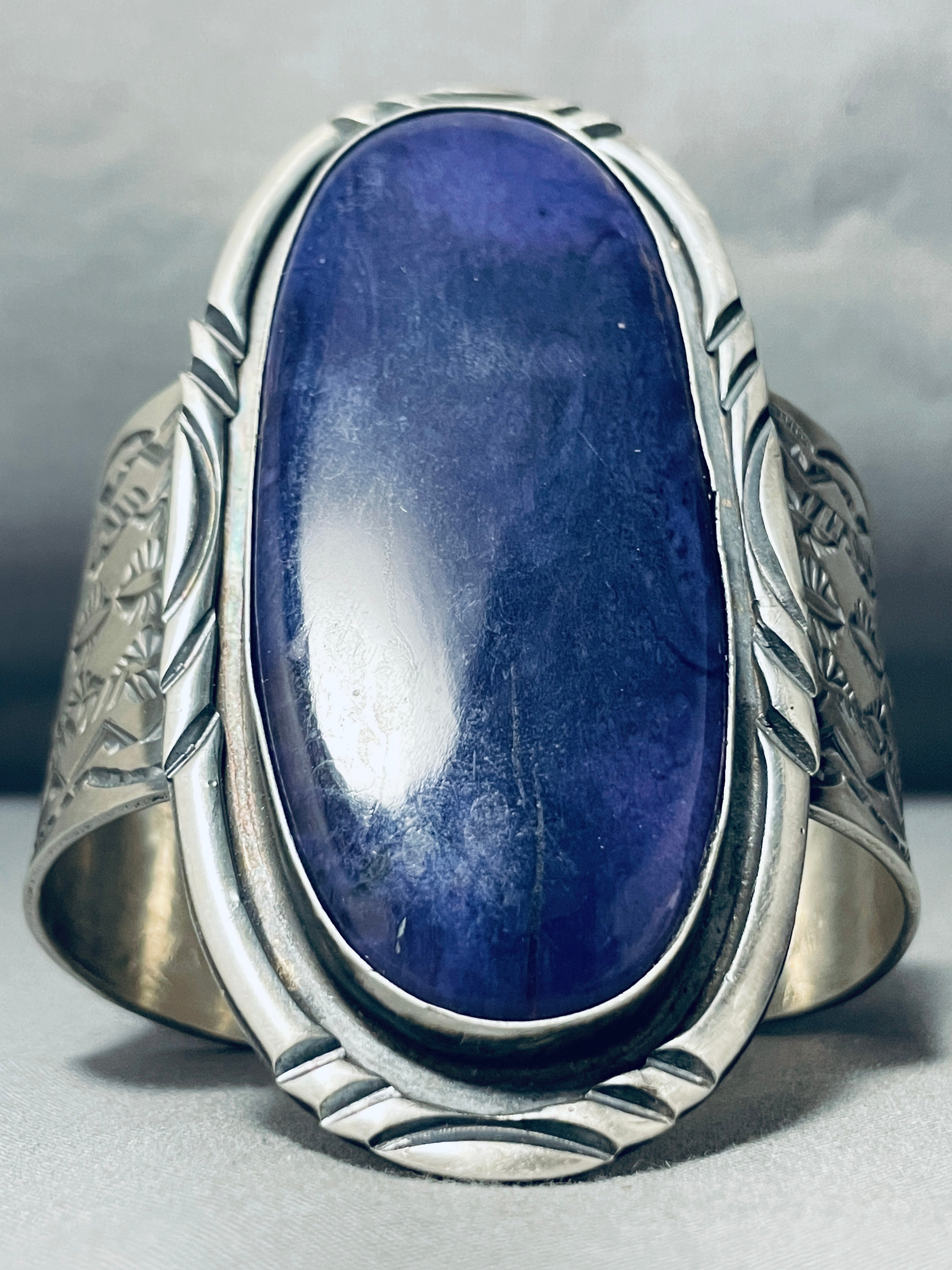175 Gram One Of Best Vintage Native American Navajo Lapis Sterling Silver Bracelet