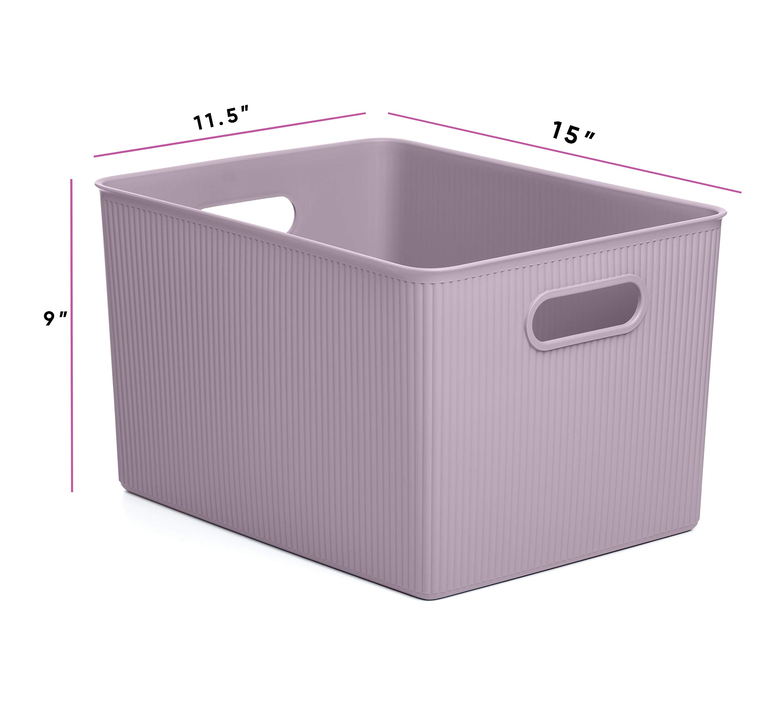 Superio Ribbed Storage Bins Set of 3 (X-Large, Large, Medium) - Decorative Plastic Organizer Baskets for Home, Closet & Shelves - Lilac Purple Storage Containers | Perfect for Bedroom, Bathroom & Office Organization