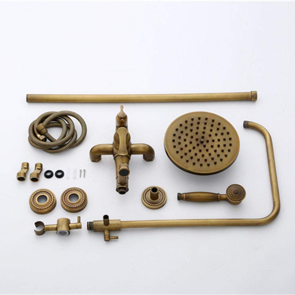 Vintage Brass Wall-Mounted Rain Shower Faucet Set with Handheld Shower - Bathroom Rainfall Shower System for Spa-Like Experience | Perfect for Modern & Luxury Bathroom Renovations